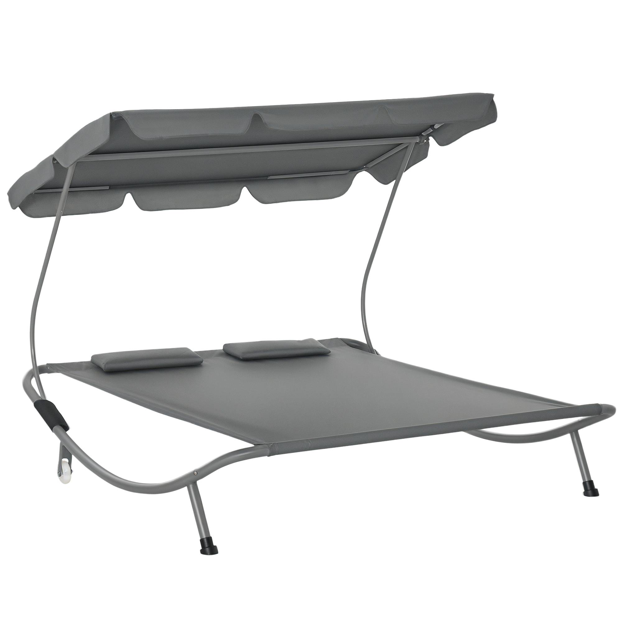 Bain de soleil double acier tissu Oxford pour plein air avec toit pare-soleil 200x175cm gris - ComfortXL Outdoor Living - Image 1