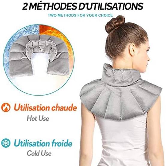 Fishtec - Coussin chauffant cervicales FISHTEC micro-ondes, modèle couvre-épaules, garnissage riz et lavande, conçu pour soulager les tensions du cou - Image 7