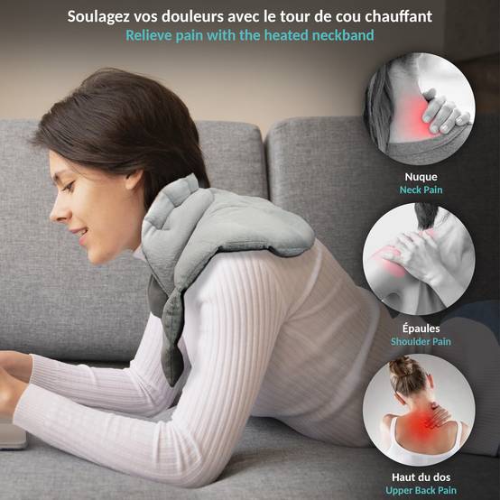 Fishtec - Coussin chauffant cervicales FISHTEC micro-ondes, modèle couvre-épaules, garnissage riz et lavande, conçu pour soulager les tensions du cou - Image 6