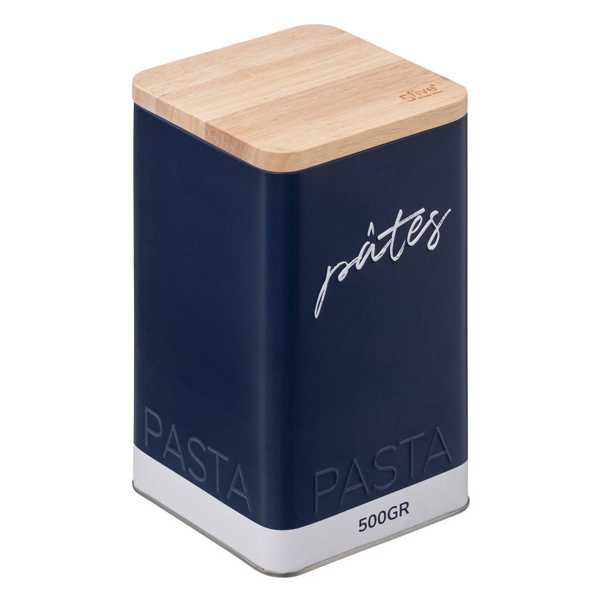Boîte à pâtes en métal Bleu Navy et couvercle en bois déco Relief Color - Image 1