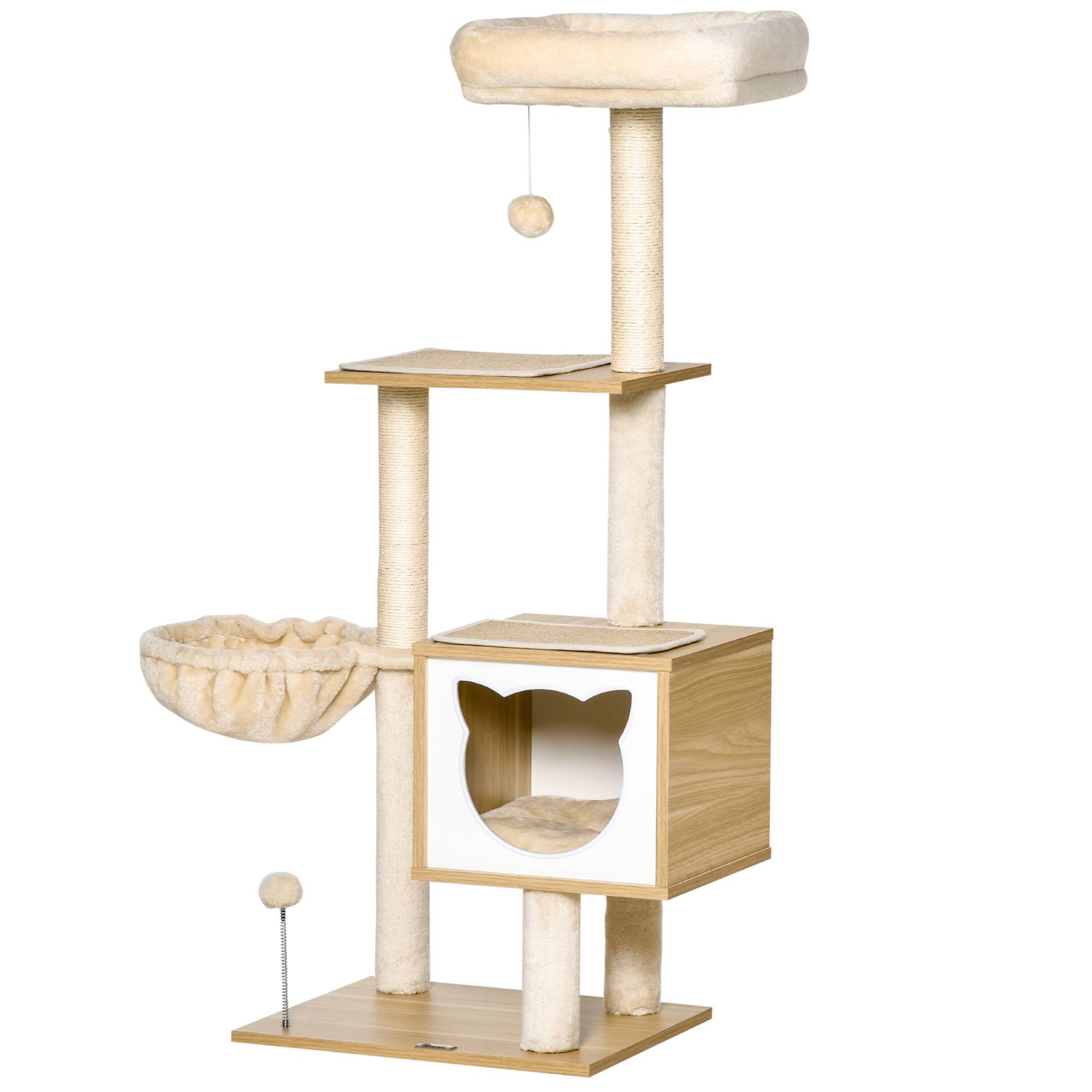 Sans Marque - Arbre à chat multifonction grotte hamac panier coussins amovibles 126 cm beige - Image 2