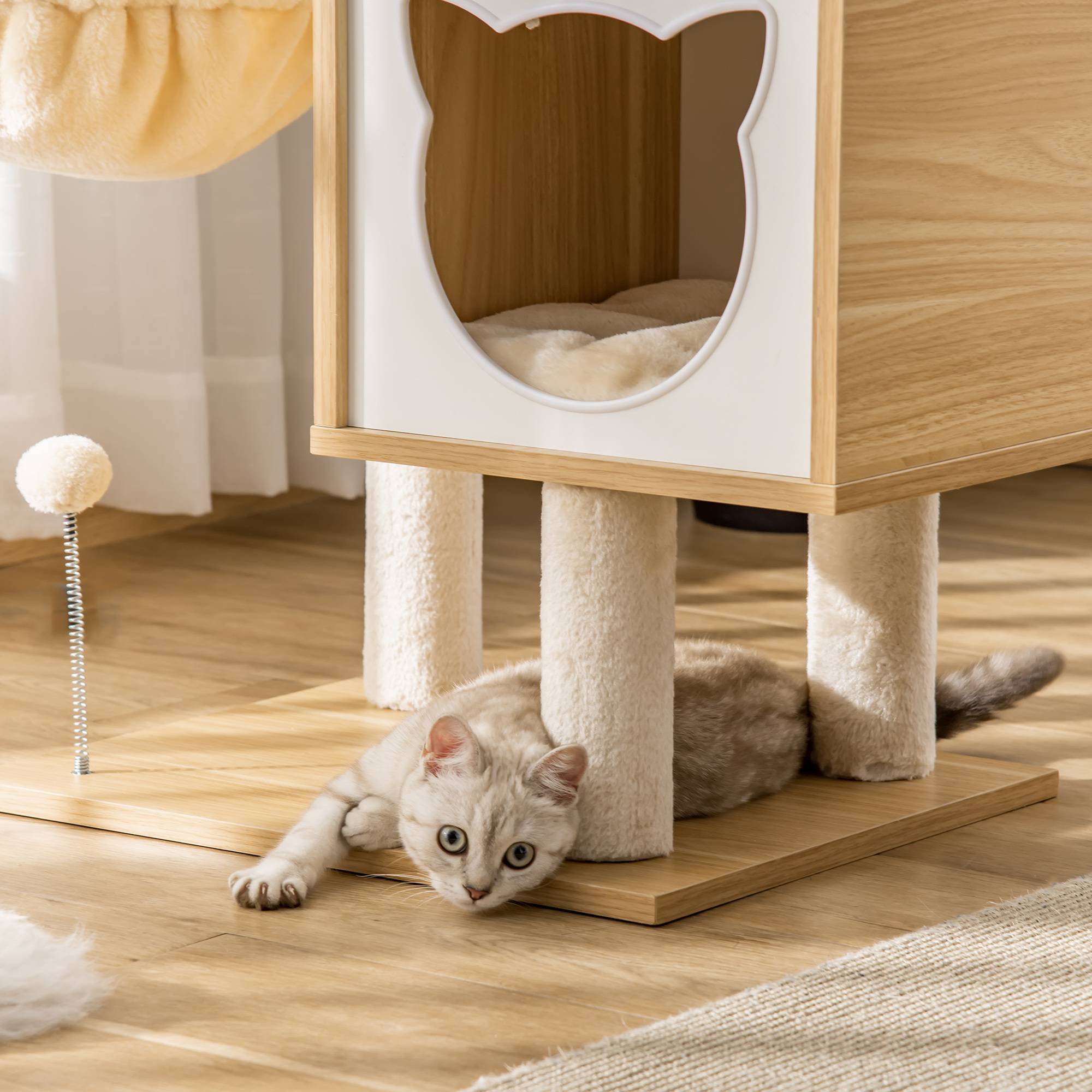 Sans Marque - Arbre à chat multifonction grotte hamac panier coussins amovibles 126 cm beige - Image 10