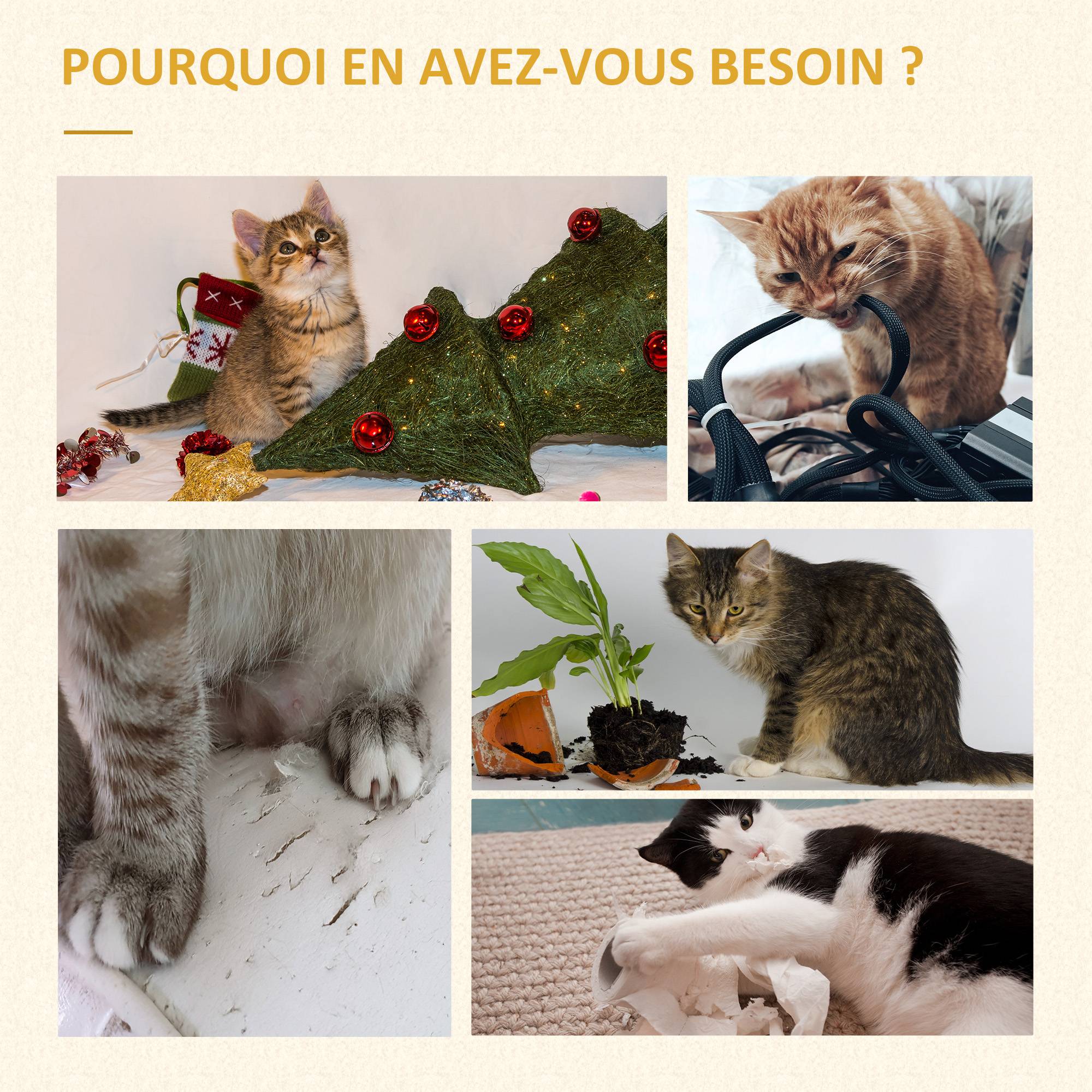 Sans Marque - Arbre à chat multifonction grotte hamac panier coussins amovibles 126 cm beige - Image 8
