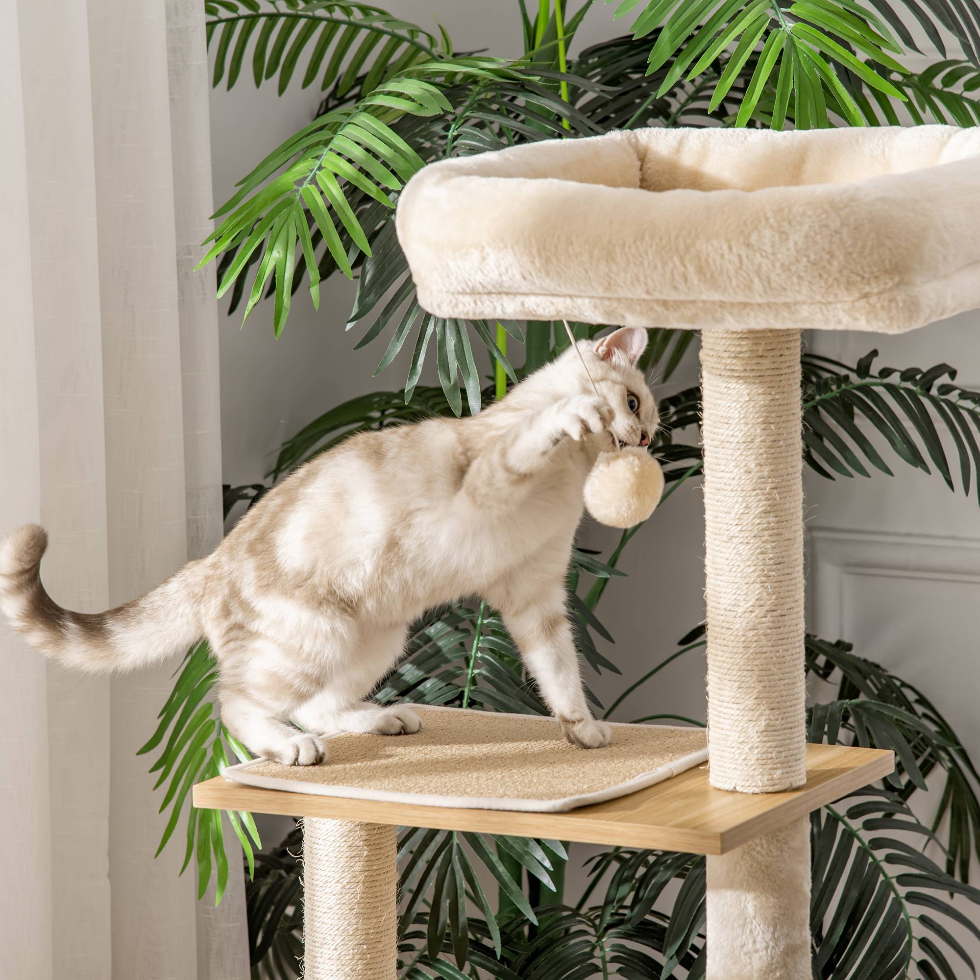 Sans Marque - Arbre à chat multifonction grotte hamac panier coussins amovibles 126 cm beige - Image 9