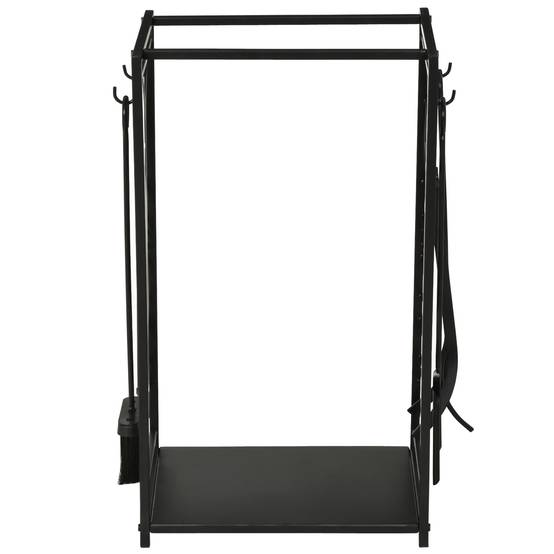 Porte-bûches en acier inoxydable, pour cheminée intérieure et extérieure, design élégant et 4 outils inclus, 46 x 30 x 70 cm, noir - Image 6