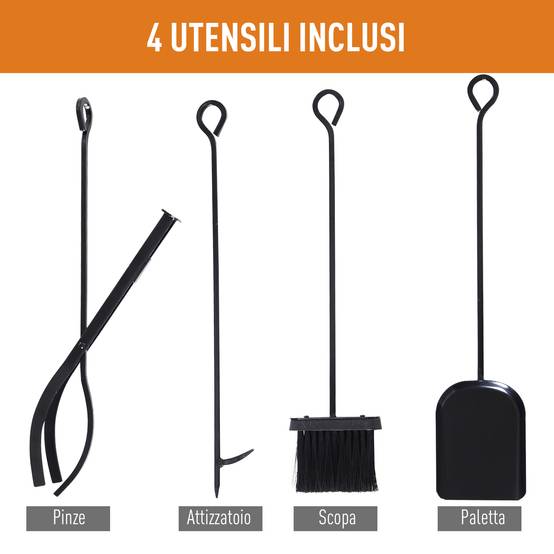 Porte-bûches en acier inoxydable, pour cheminée intérieure et extérieure, design élégant et 4 outils inclus, 46 x 30 x 70 cm, noir - Image 9