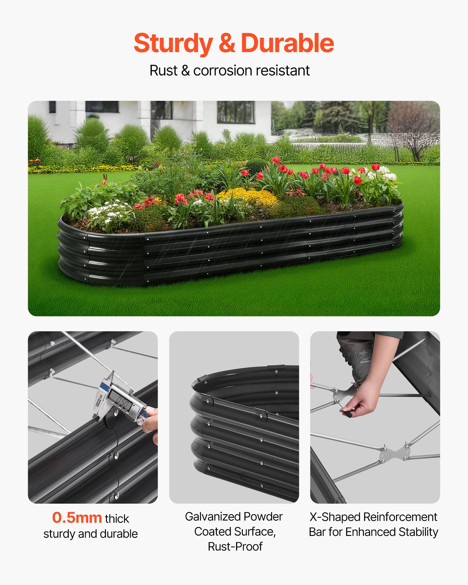 Vevor - VEVOR Carré Potager Surélevé Métal Galvanisé Lit Jardin 240x60x29 cm Gris Foncé - Image 3