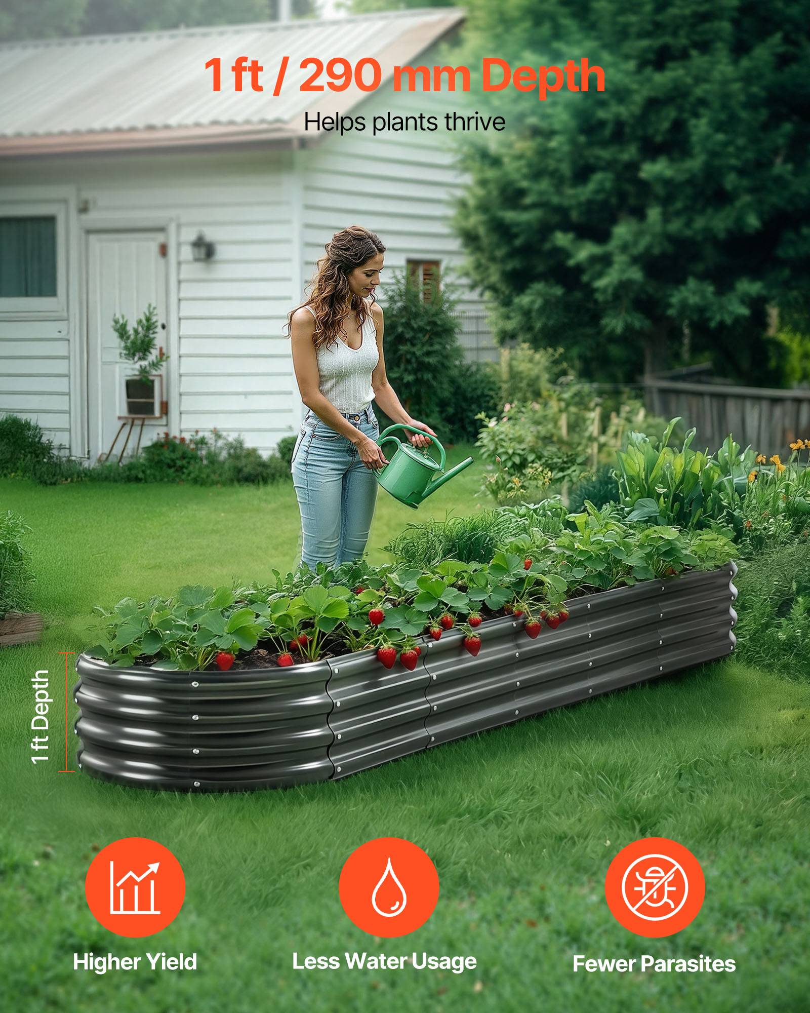 Vevor - VEVOR Carré Potager Surélevé Métal Galvanisé Lit Jardin 240x60x29 cm Gris Foncé - Image 2