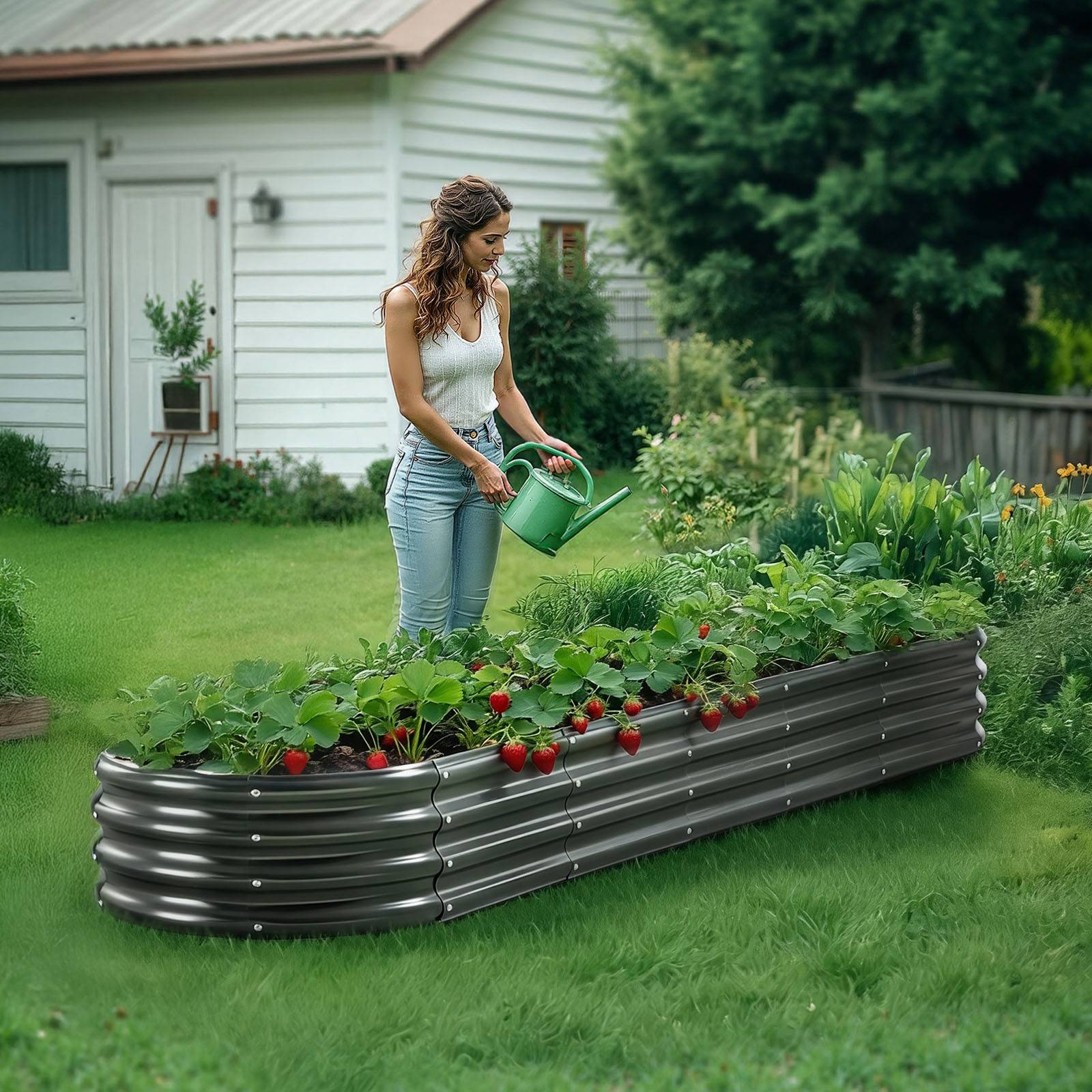 Vevor - VEVOR Carré Potager Surélevé Métal Galvanisé Lit Jardin 240x60x29 cm Gris Foncé - Image 8