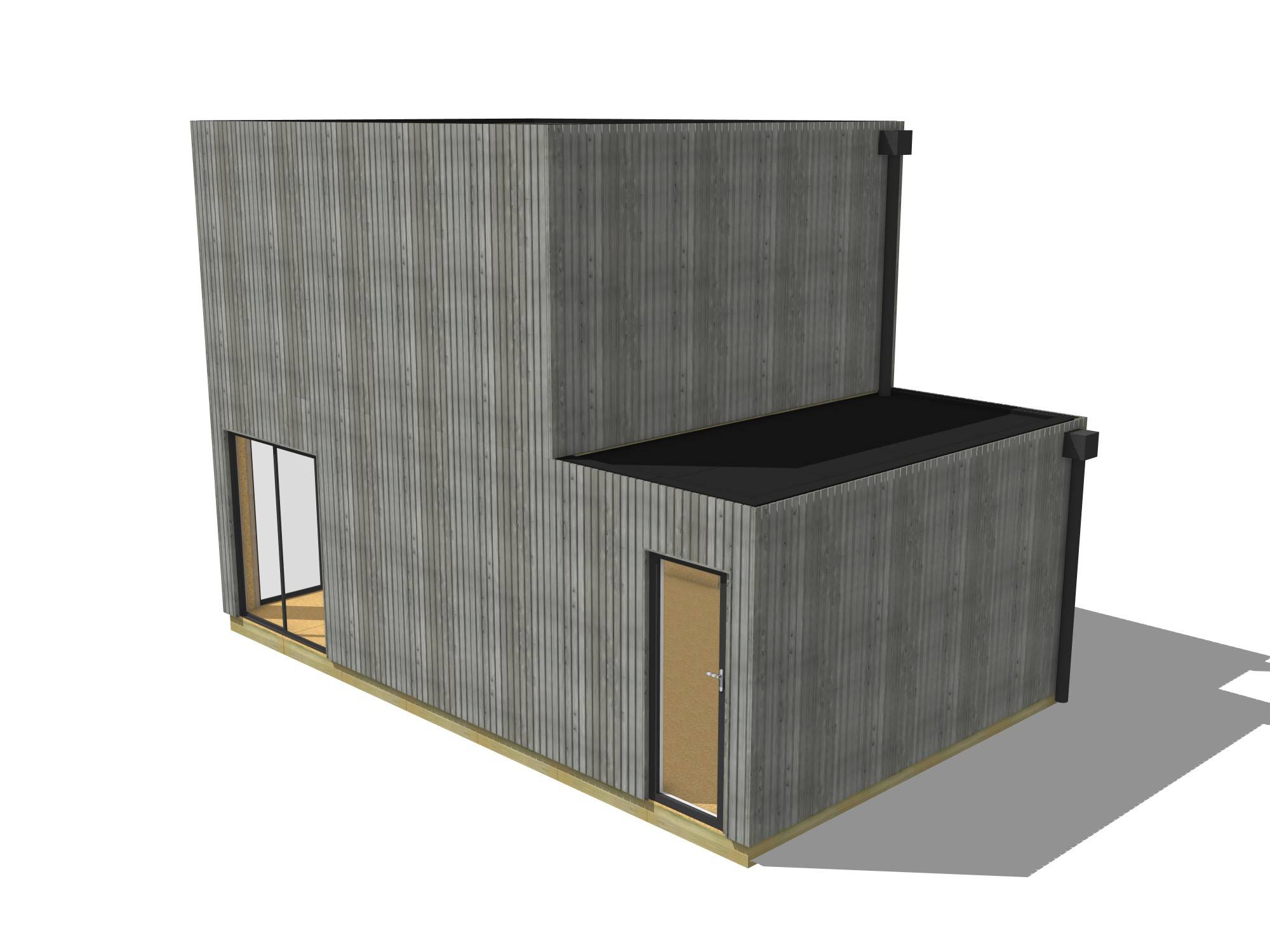 Studio de jardin RE2020 en bois 7,7 x 4,6 x 2,7 m / isolation RE2020 avec plancher isolé avec mezzanine et terrasse - Image 2