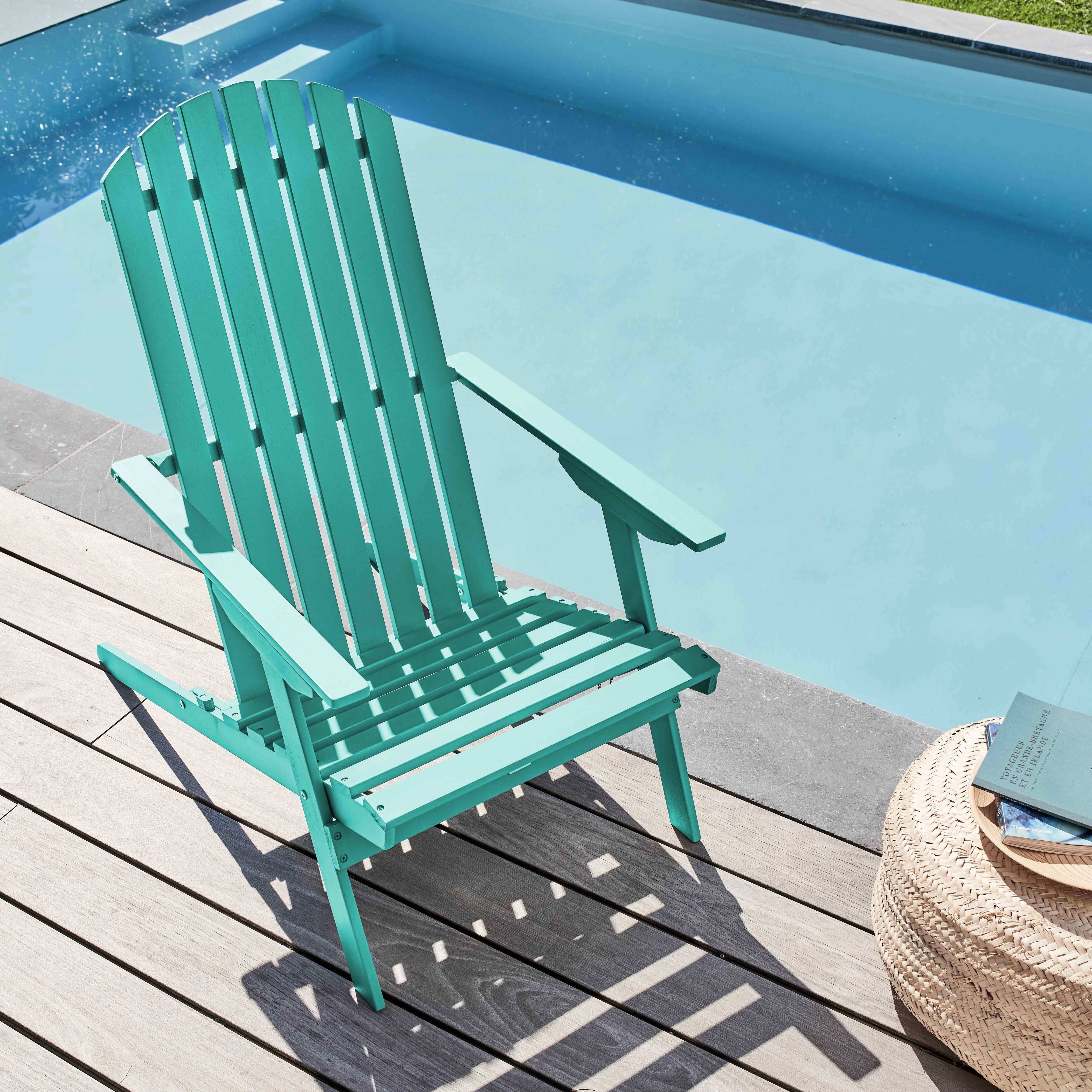 Oviala - Fauteuil relax pliant en bois d'eucalyptus turquoise - Oviala - Image 2