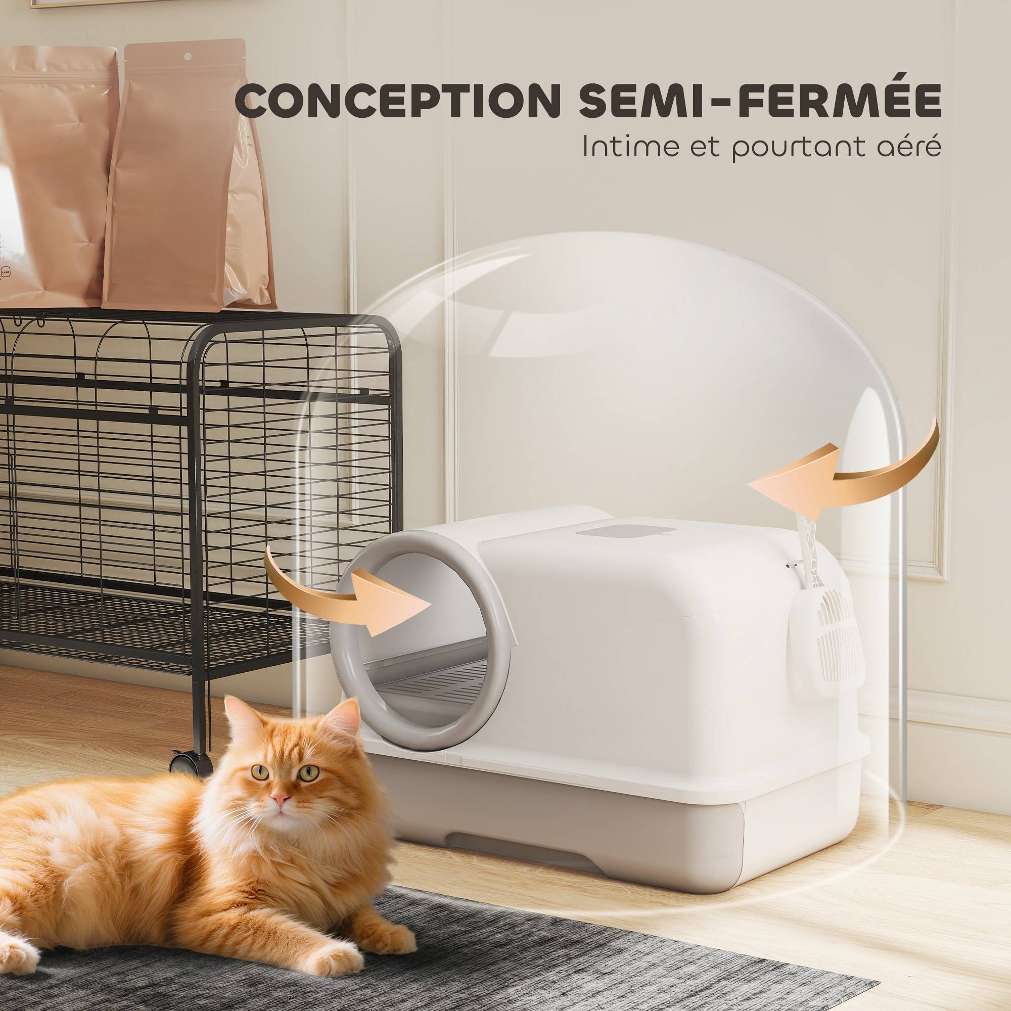 ComfortXL - Maison de toilette fermée plastique pour chats plateau coulissant 59cm gris - ComfortXL Outdoor Living - Image 9