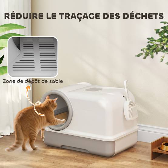 ComfortXL - Maison de toilette fermée plastique pour chats plateau coulissant 59cm gris - ComfortXL Outdoor Living - Image 7