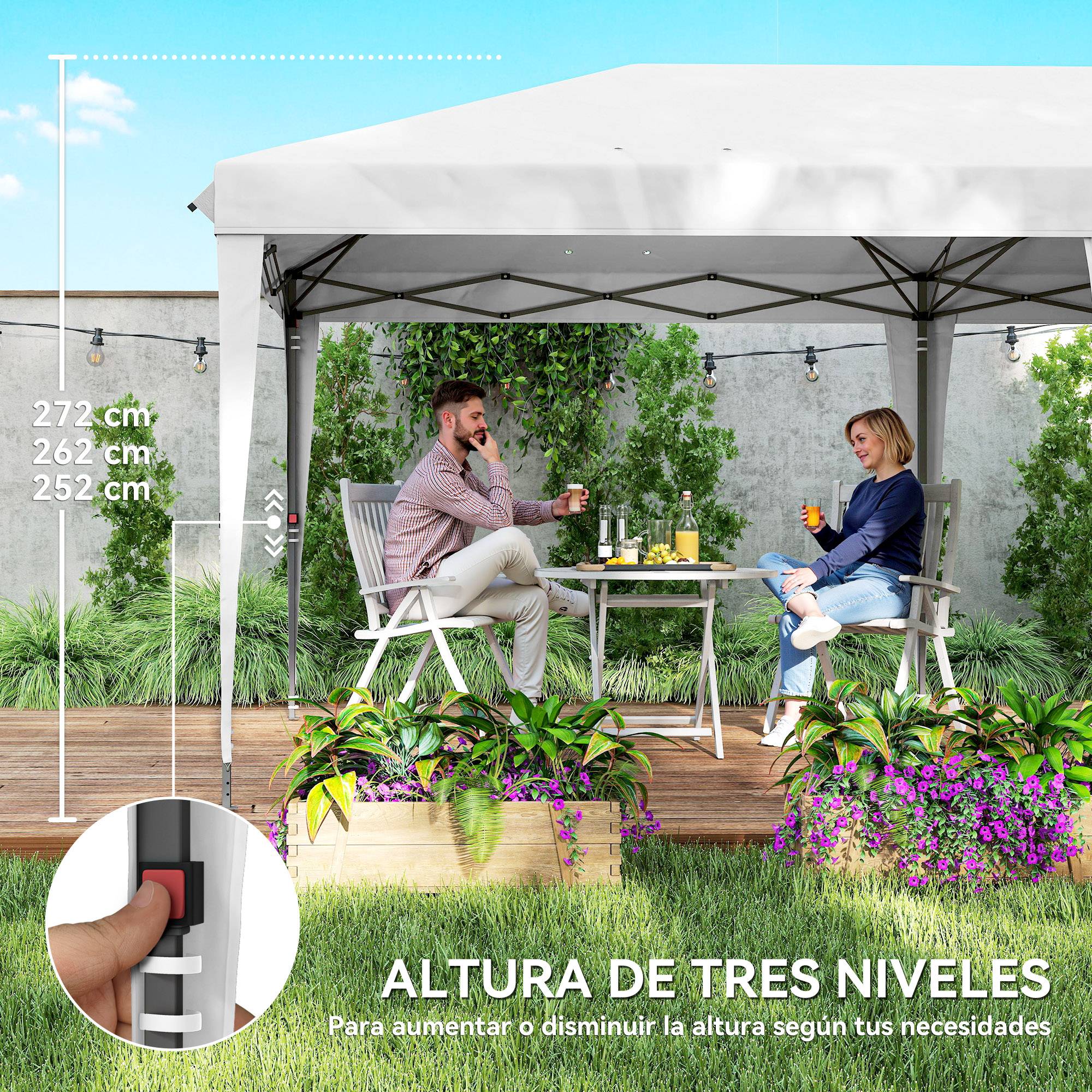 Tente pliante 6 x 3 m avec 4 côtés détachables, tonnelle de jardin avec 2 fenêtres et sac de transport, blanche - Image 7