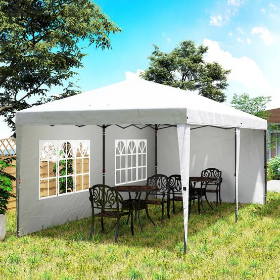Tente pliante 6 x 3 m avec 4 côtés détachables, tonnelle de jardin avec 2 fenêtres et sac de transport, blanche - Image 10