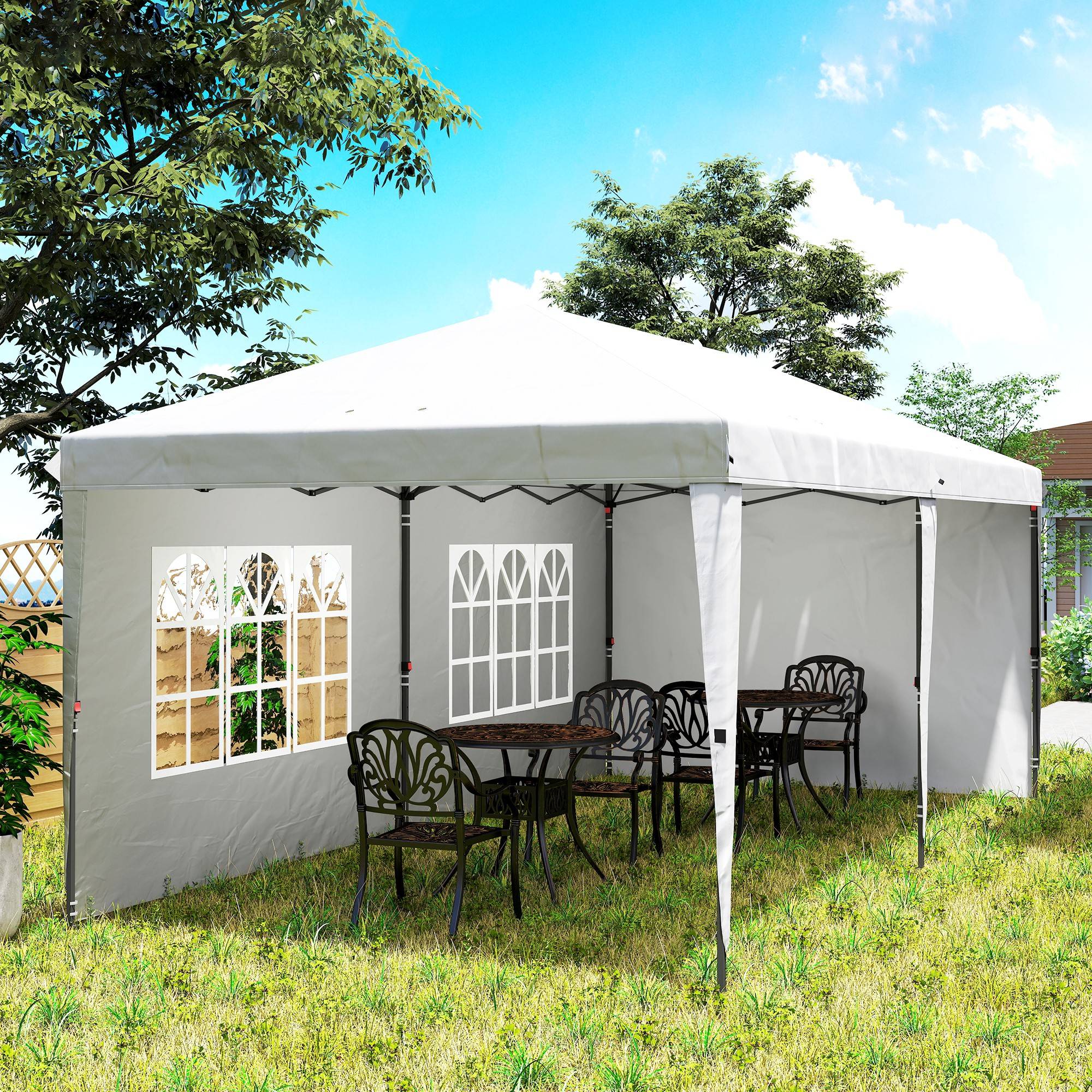 Tente pliante 6 x 3 m avec 4 côtés détachables, tonnelle de jardin avec 2 fenêtres et sac de transport, blanche - Image 10