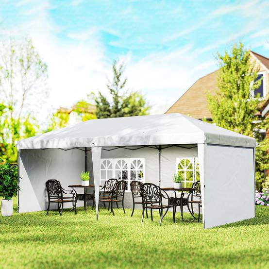Tente pliante 6 x 3 m avec 4 côtés détachables, tonnelle de jardin avec 2 fenêtres et sac de transport, blanche - Image 4