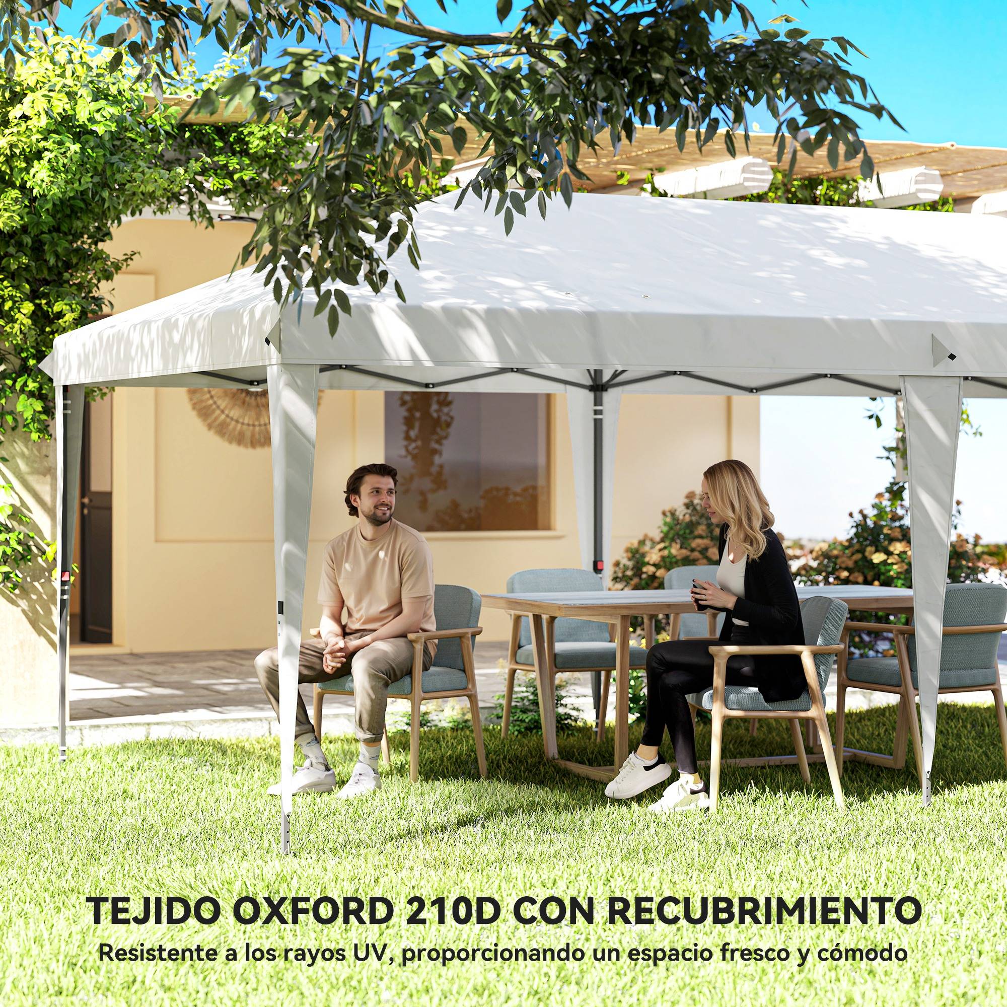 Tente pliante 6 x 3 m avec 4 côtés détachables, tonnelle de jardin avec 2 fenêtres et sac de transport, blanche - Image 8