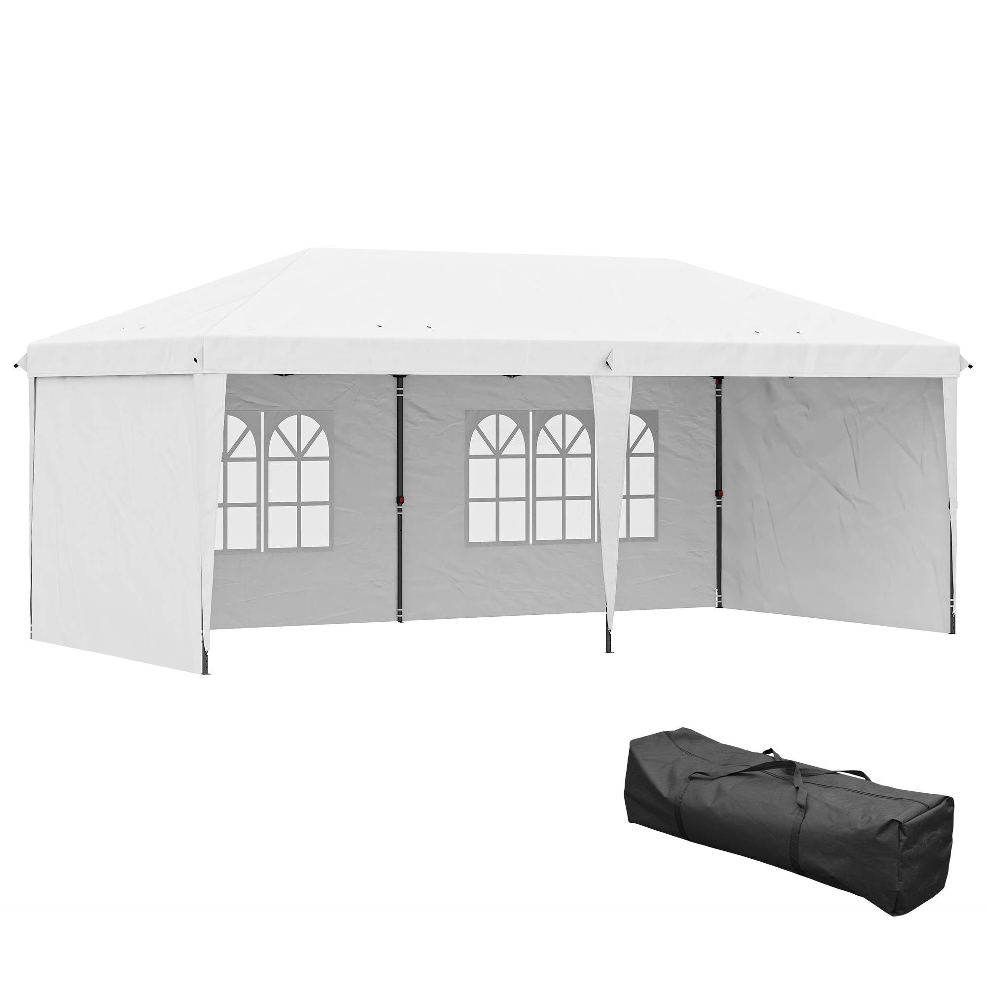 Tente pliante 6 x 3 m avec 4 côtés détachables, tonnelle de jardin avec 2 fenêtres et sac de transport, blanche - Image 1
