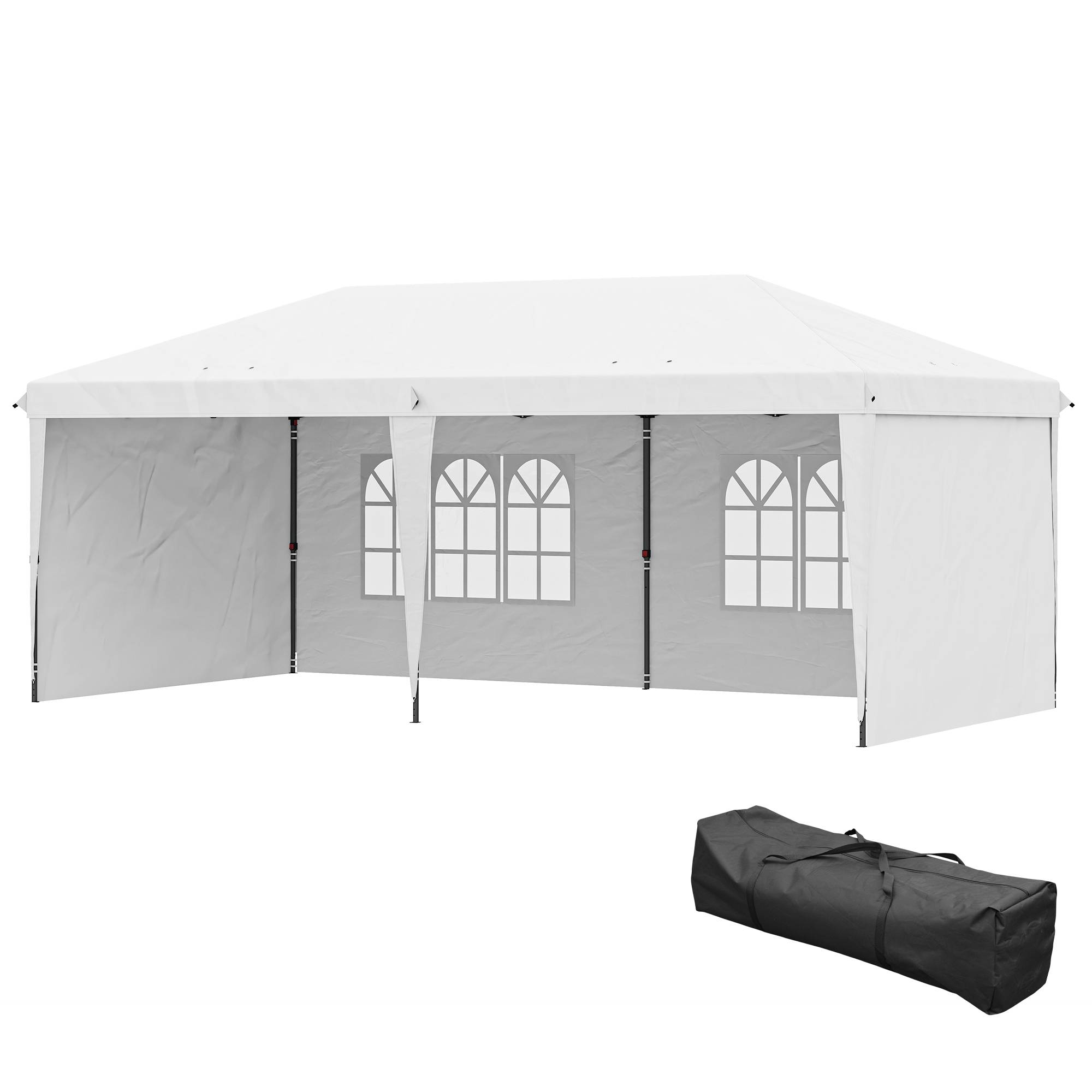 Tente pliante 6 x 3 m avec 4 côtés détachables, tonnelle de jardin avec 2 fenêtres et sac de transport, blanche - Image 2