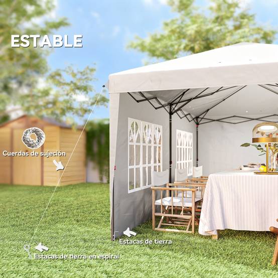 Tente pliante 6 x 3 m avec 4 côtés détachables, tonnelle de jardin avec 2 fenêtres et sac de transport, blanche - Image 9