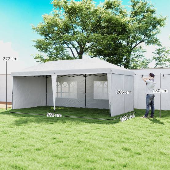 Tente pliante 6 x 3 m avec 4 côtés détachables, tonnelle de jardin avec 2 fenêtres et sac de transport, blanche - Image 5