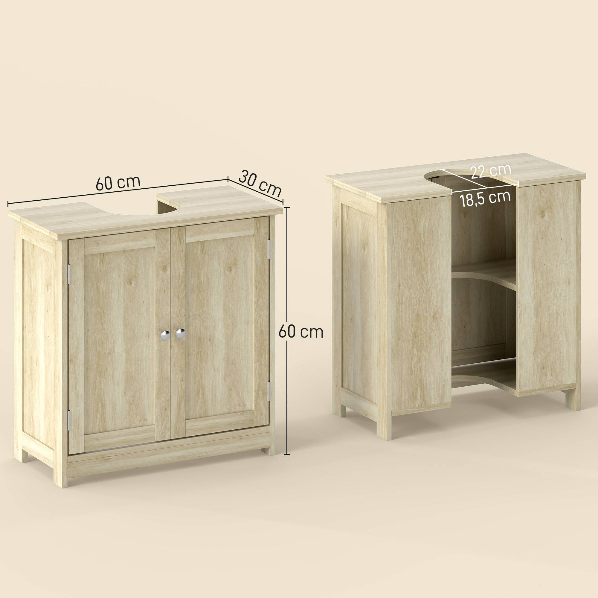 Sans Marque - Meuble Salle Bain sous Vasque Placard 2 Portes Étagère 60x30x60cm Chêne - Image 5