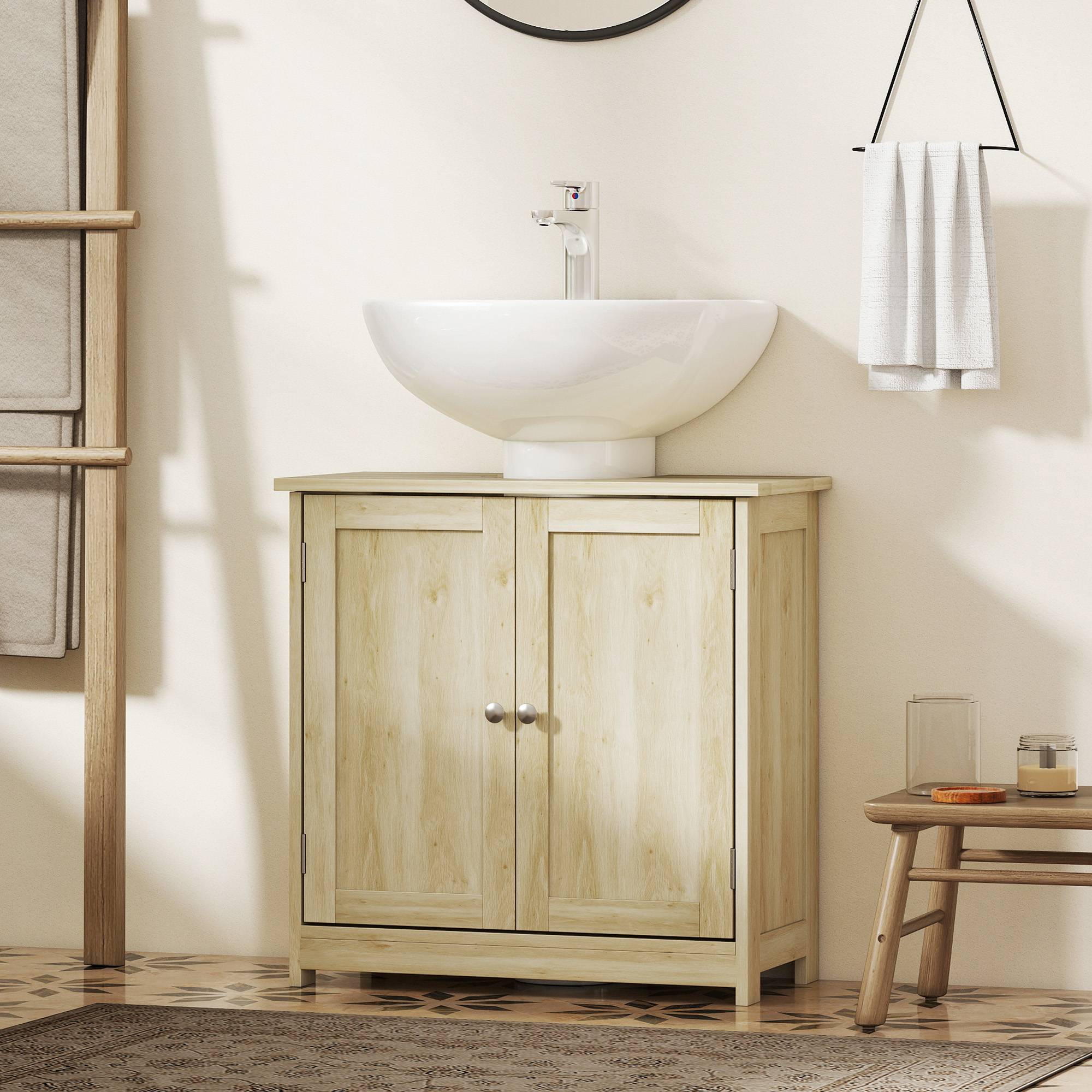 Sans Marque - Meuble Salle Bain sous Vasque Placard 2 Portes Étagère 60x30x60cm Chêne - Image 4
