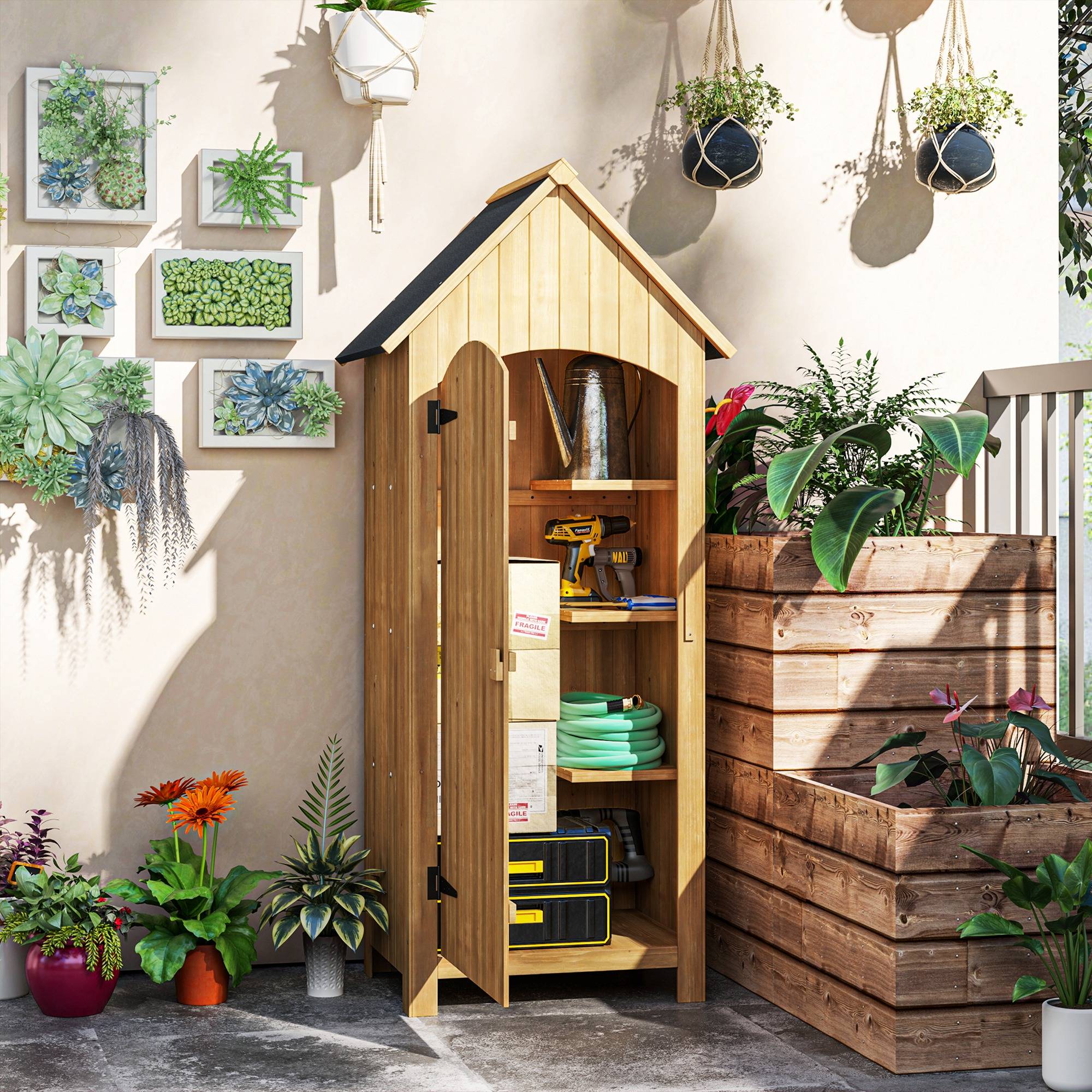 Abri de jardin bois avec 3 étagères 77,5x54,2x179,5 cm naturel - Image 4