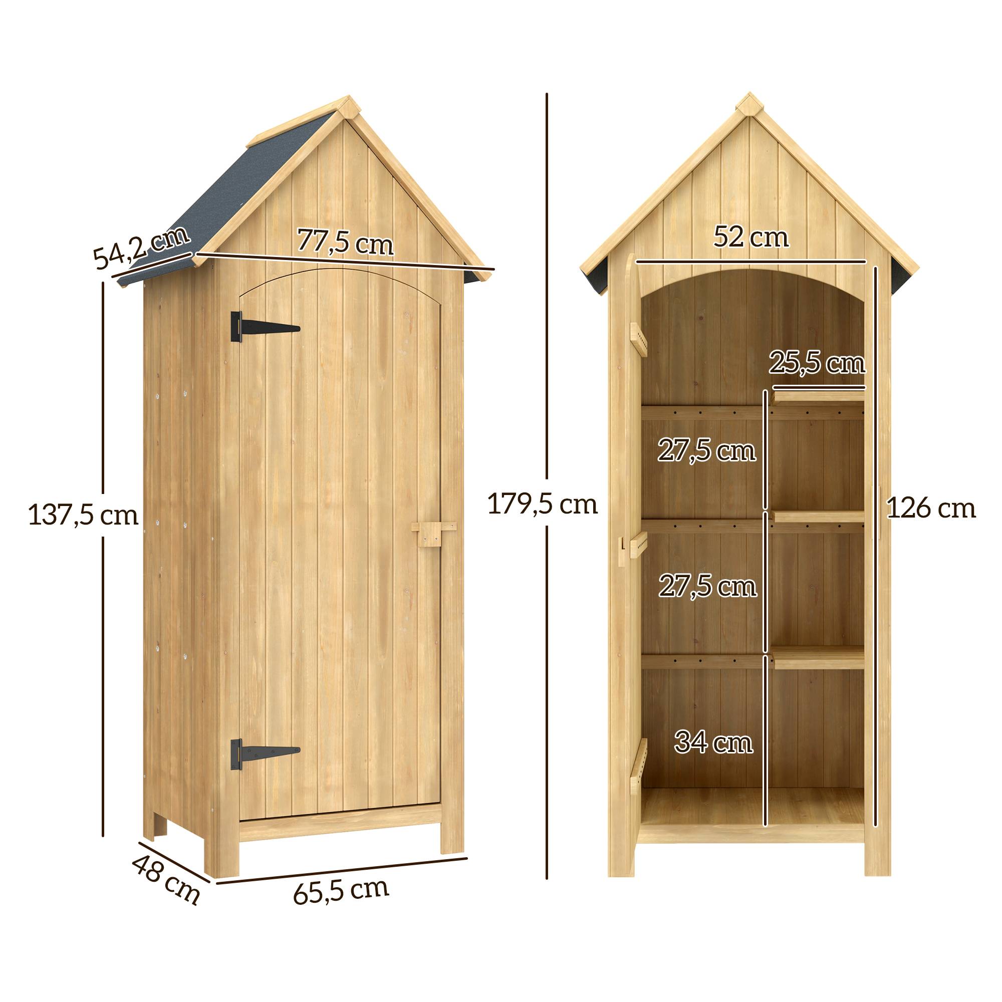 Abri de jardin bois avec 3 étagères 77,5x54,2x179,5 cm naturel - Image 5