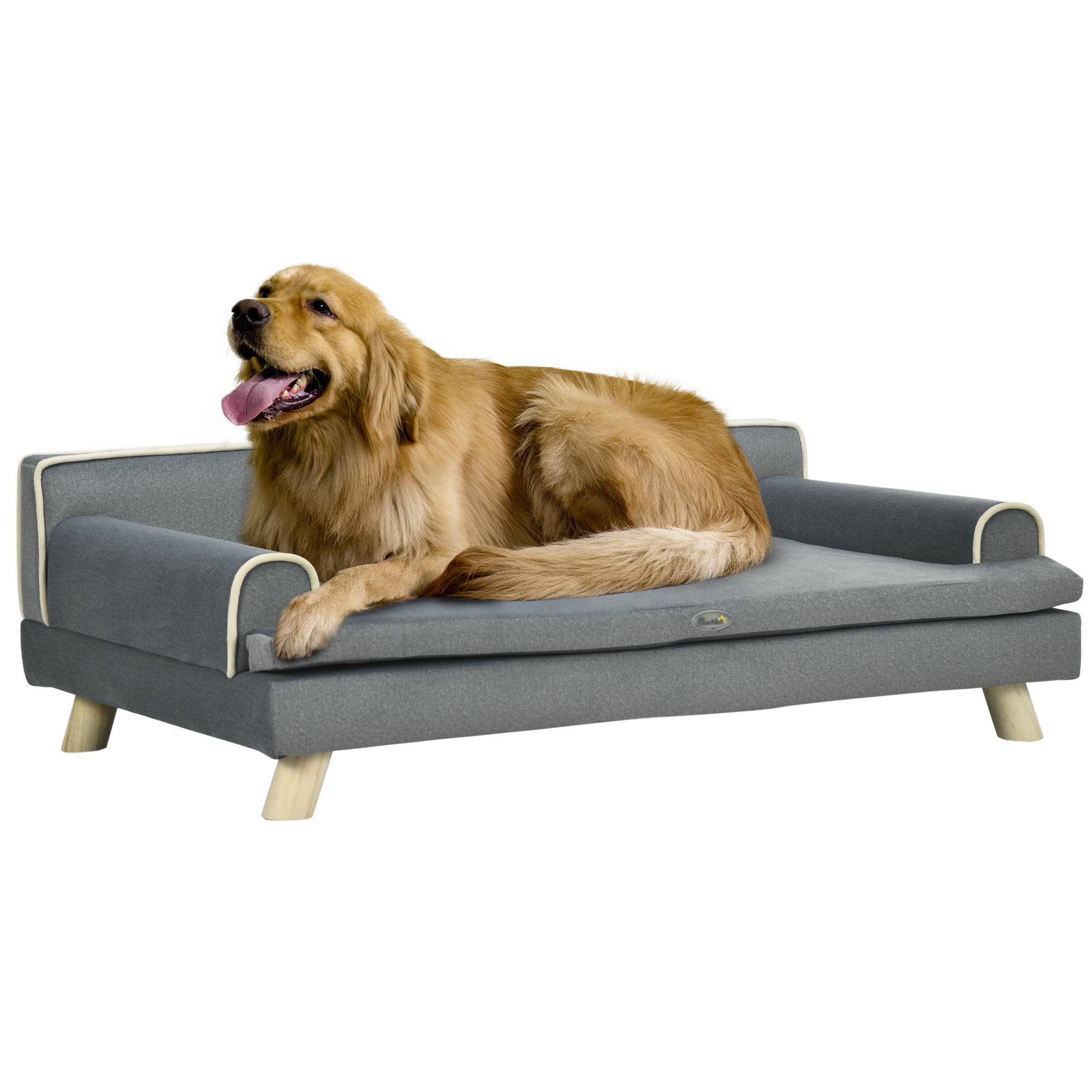 Sans Marque - Canapé pour chien chat design scandinave coussin moelleux amovible pieds bois massif 100 x 62 x 32 cm gris - Image 1