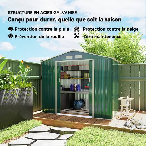 Abri de jardin en acier galvanisé aménagement extérieur rangement sécurisé 213x130cm vert - ComfortXL Outdoor Living - Image 6
