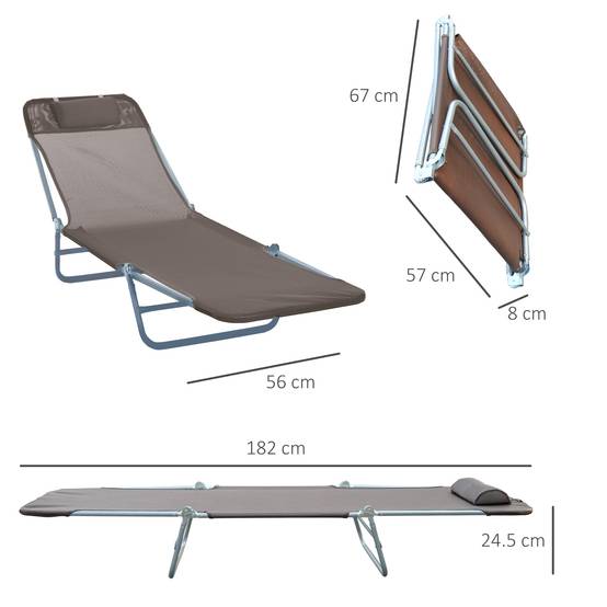 Chaise longue, transat, chaise longue à deux pieds, pliable, résistante aux intempéries, marron - Image 3