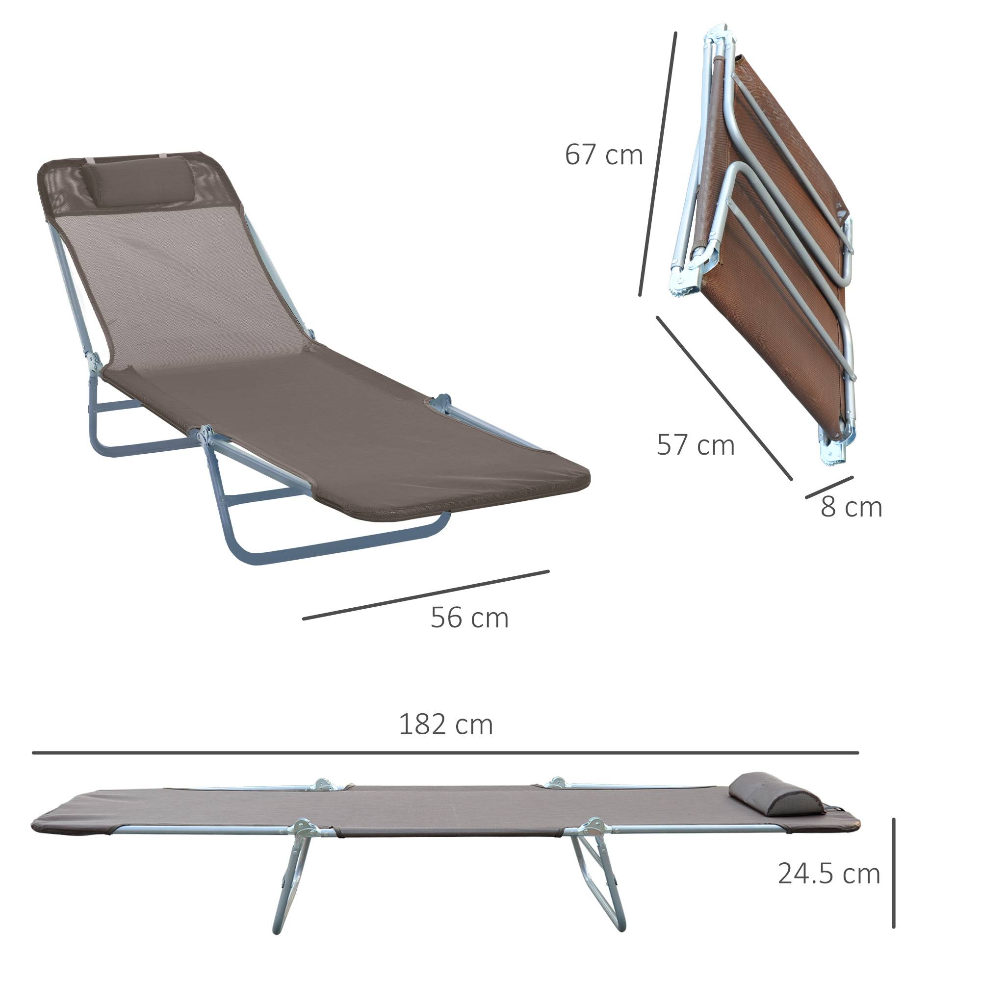 Chaise longue, transat, chaise longue à deux pieds, pliable, résistante aux intempéries, marron - Image 3