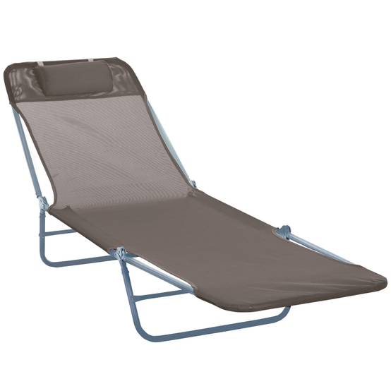 Chaise longue, transat, chaise longue à deux pieds, pliable, résistante aux intempéries, marron - Image 1