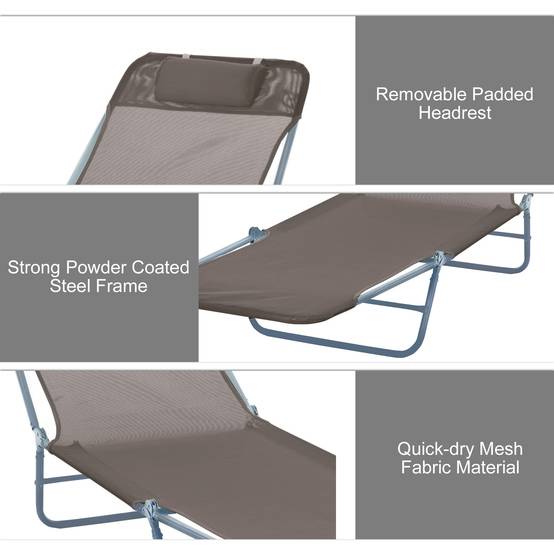 Chaise longue, transat, chaise longue à deux pieds, pliable, résistante aux intempéries, marron - Image 5