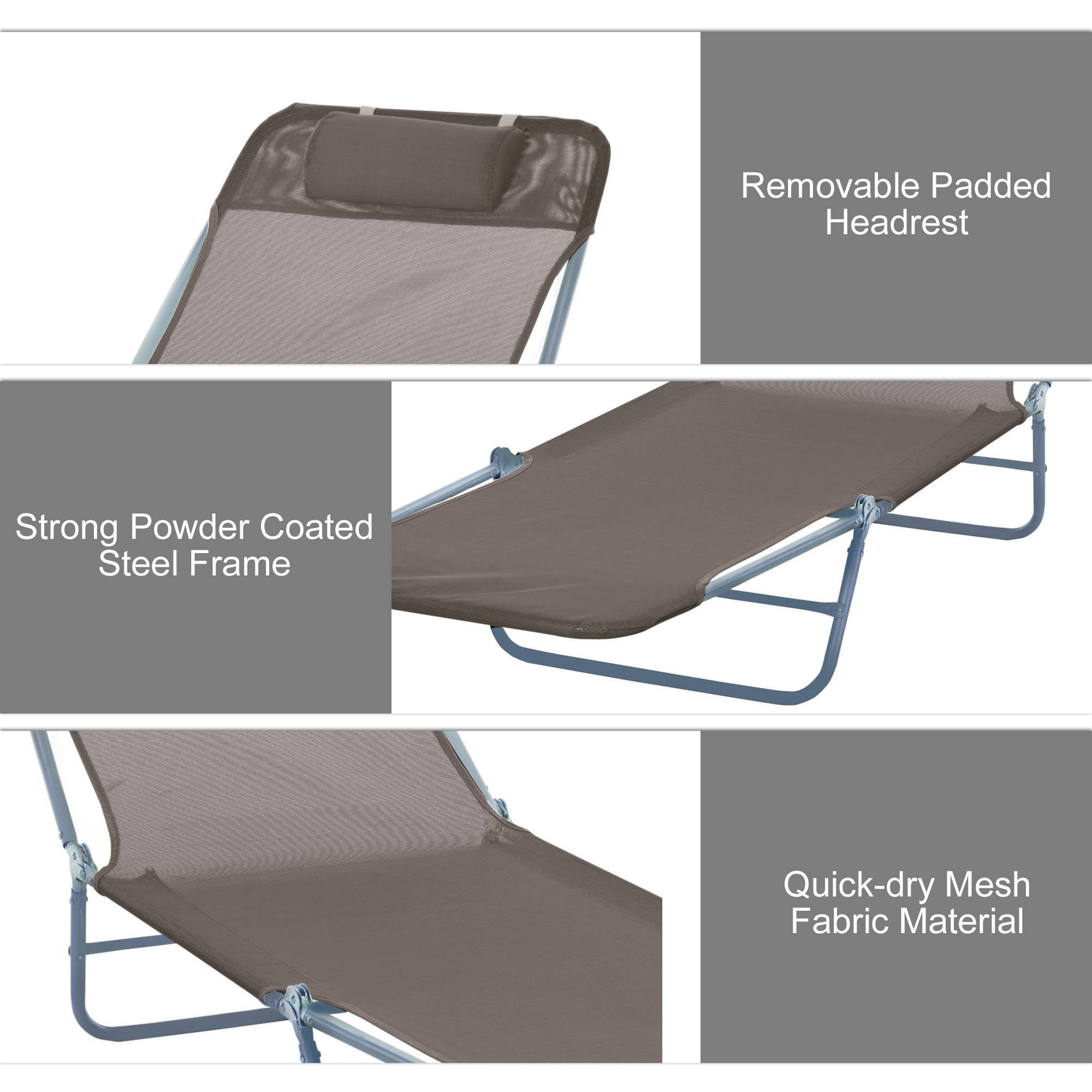 Chaise longue, transat, chaise longue à deux pieds, pliable, résistante aux intempéries, marron - Image 5
