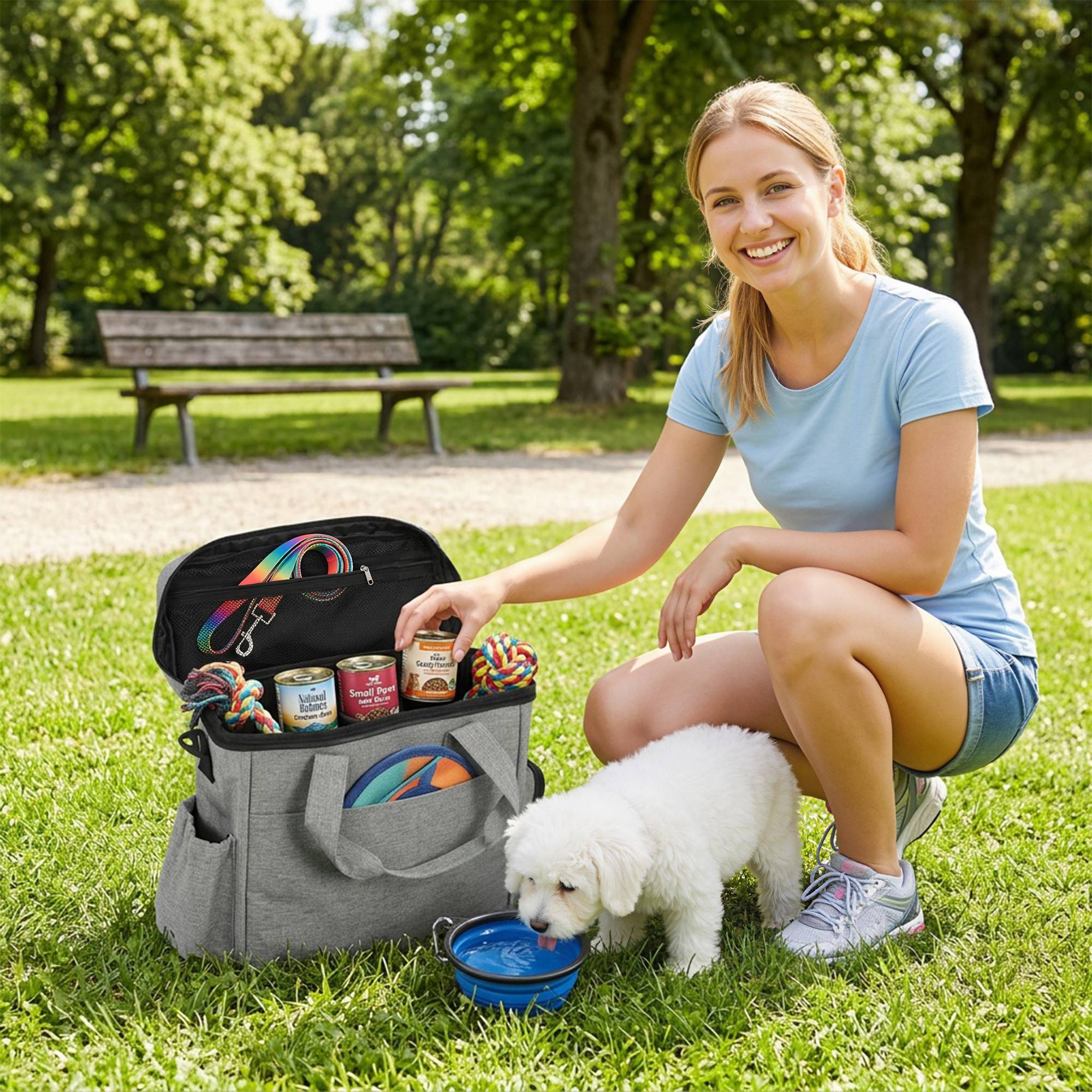 Sac transport chien chat tissu cationique voyage promenade poches gris clair - ComfortXL Outdoor Living - Image 4