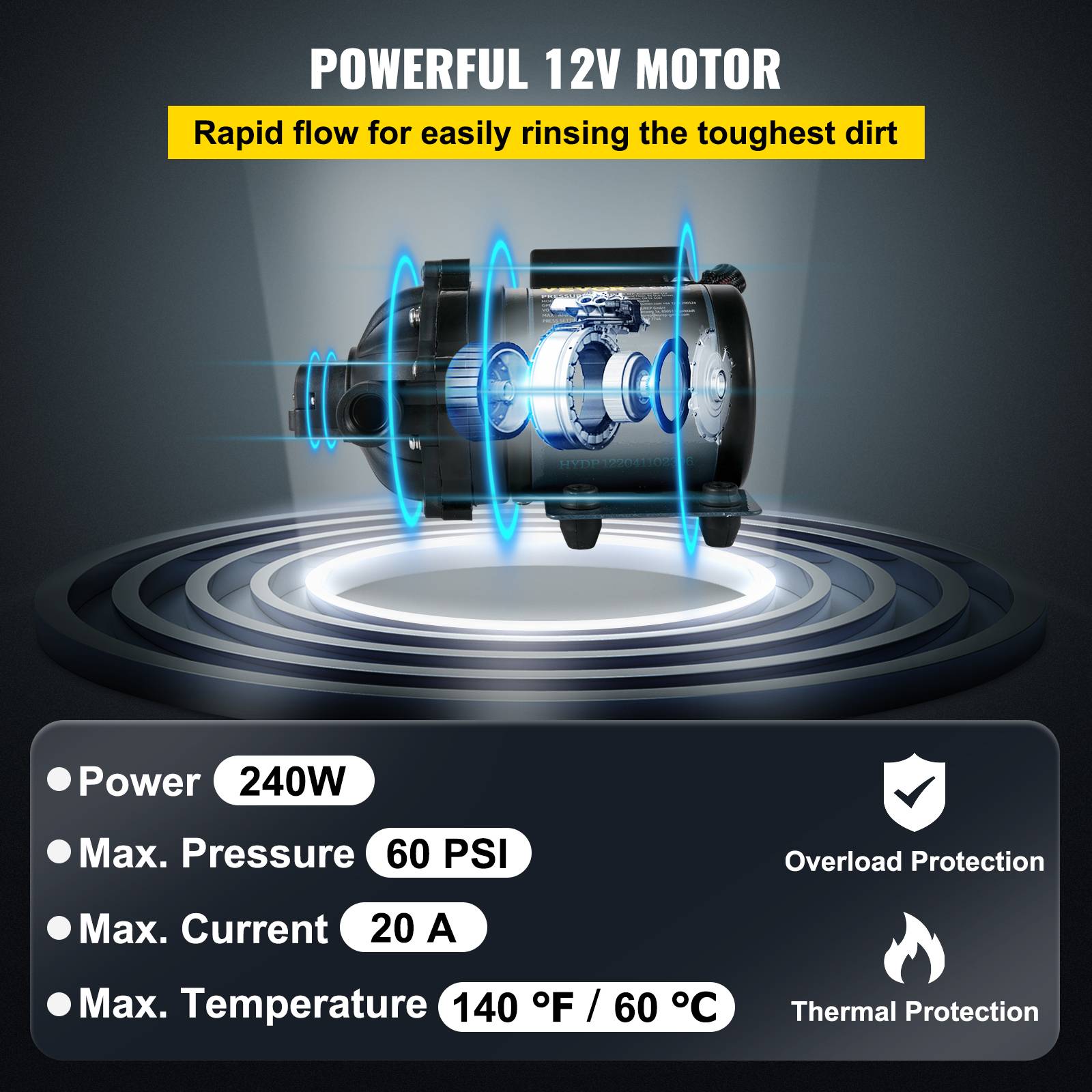 Vevor - VEVOR Pompe à eau 12V auto-amorçante 240W, haute pression 4,1 bar 31,8 L/min, ht. levage 3 m. - Image 3