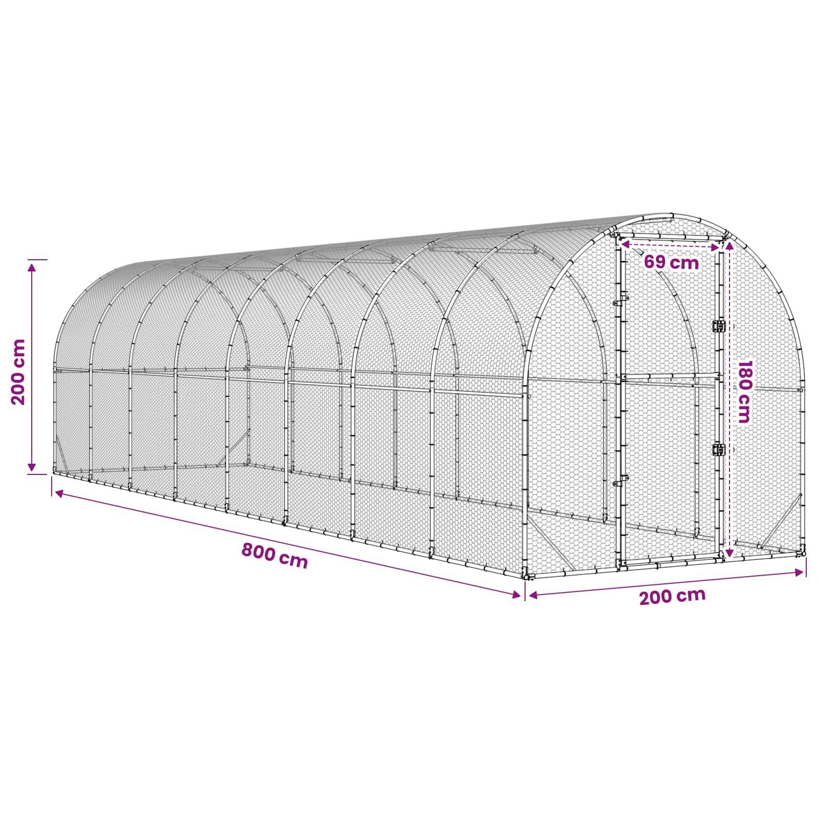 Vidaxl - Poulailler Argenté 800 x 200 x 200 cm Acier galvanisé vidaXL 3434678 - Image 3