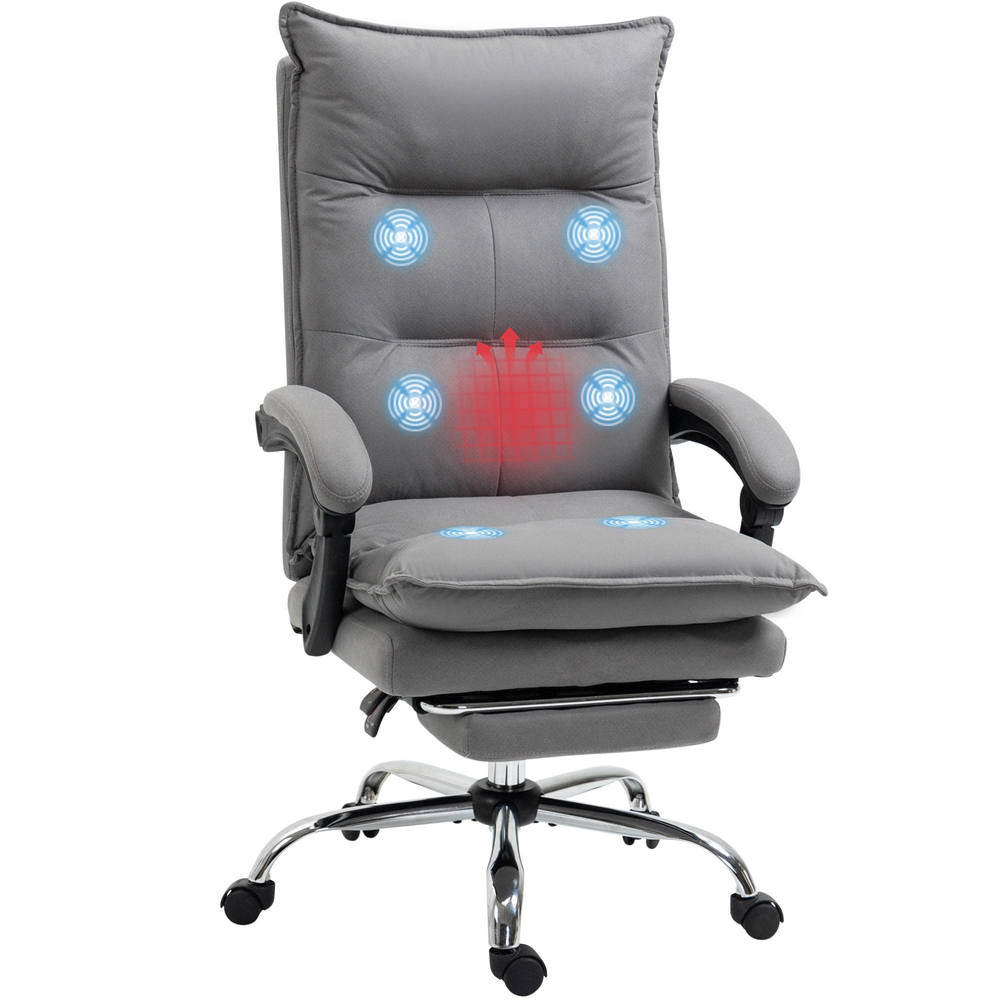 Sans Marque - Fauteuil de bureau massant et chauffant, chaise de bureau, hauteur réglable, dossier inclinable, 66x74x121,5cm gris