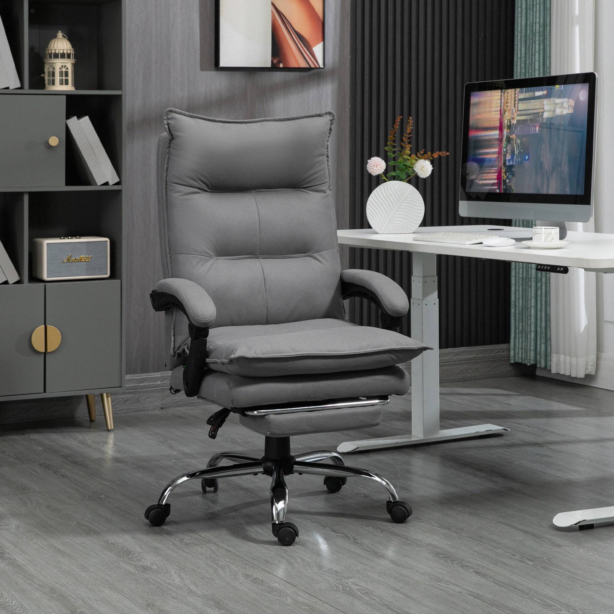 Sans Marque - Fauteuil de bureau massant et chauffant, chaise de bureau, hauteur réglable, dossier inclinable, 66x74x121,5cm gris - Image 3