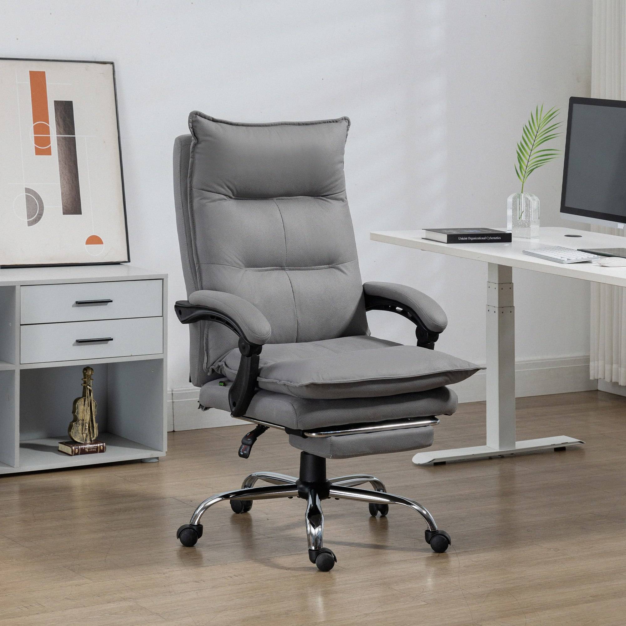 Sans Marque - Fauteuil de bureau massant et chauffant, chaise de bureau, hauteur réglable, dossier inclinable, 66x74x121,5cm gris - Image 4