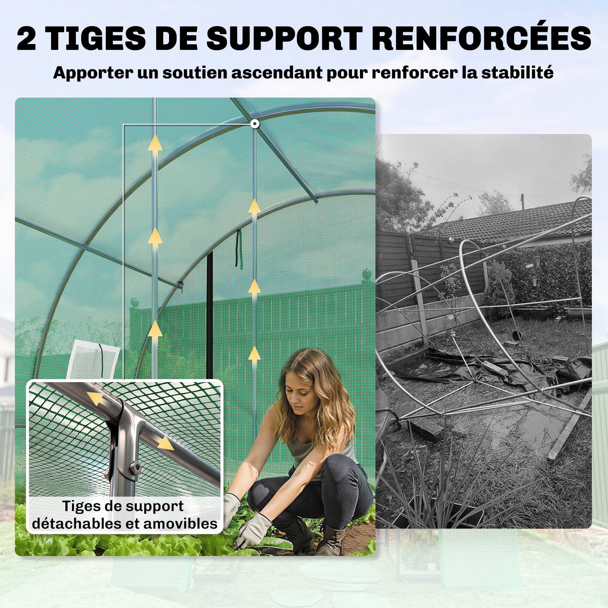 Sans Marque - Serre tunnel de jardin 12m², serre de jardin tunnel 295x400x200cm 2 portes et 8 fenêtres bâche PE 140 g/m² vert - Image 6