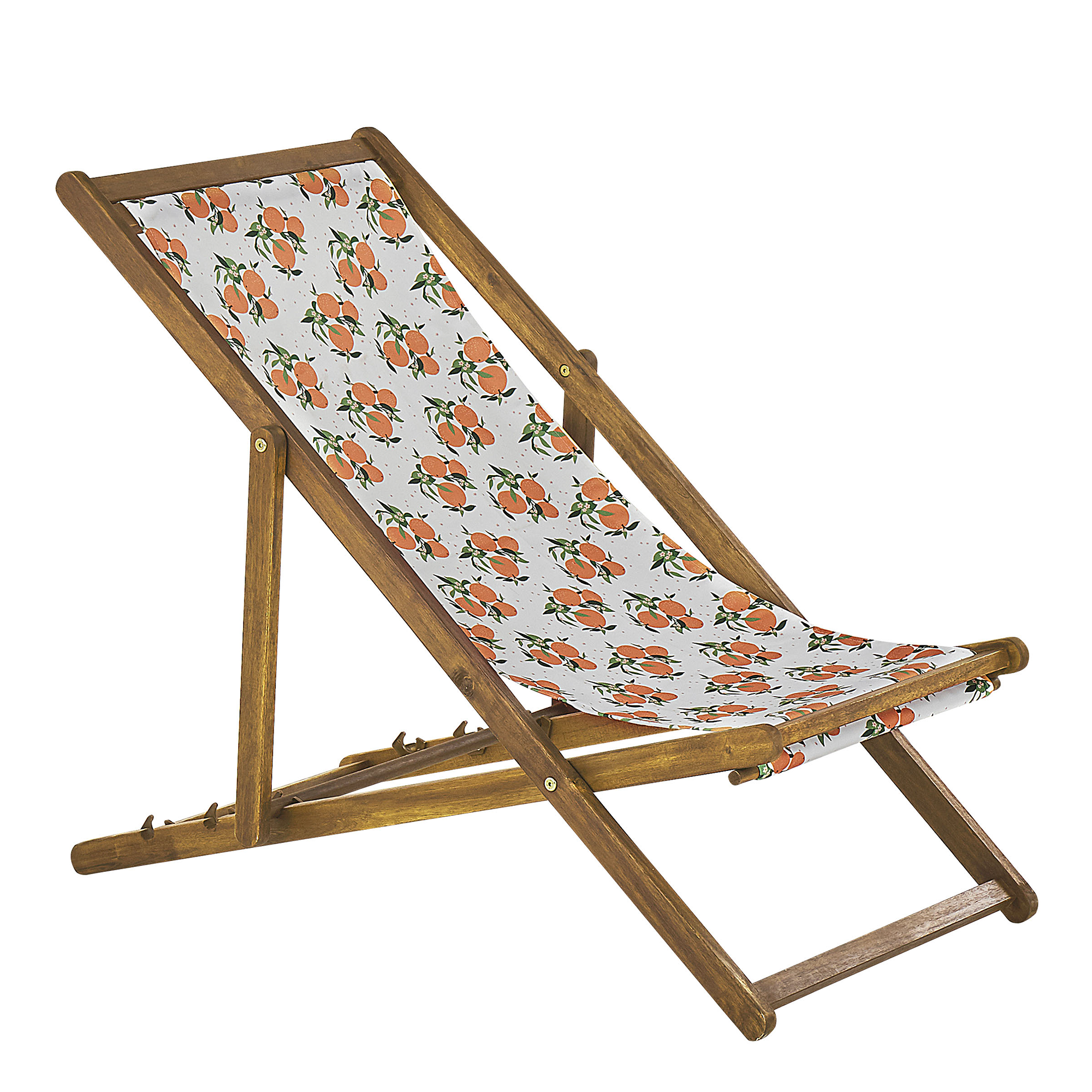 Beliani - 2 Transats Chiliennes Pliantes et Réglables en Bois d'Acacia Clair et Textile Motif Oranges avec Toiles de Remplacement - Image 4