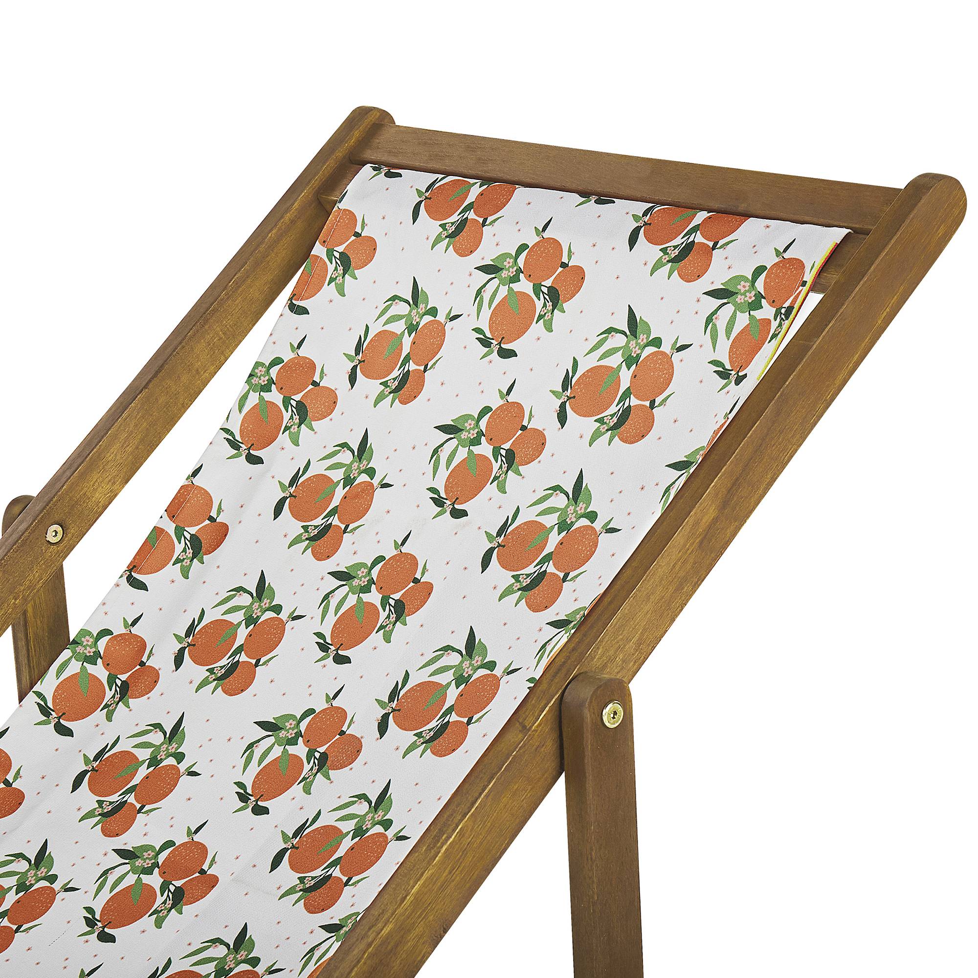 Beliani - 2 Transats Chiliennes Pliantes et Réglables en Bois d'Acacia Clair et Textile Motif Oranges avec Toiles de Remplacement - Image 5