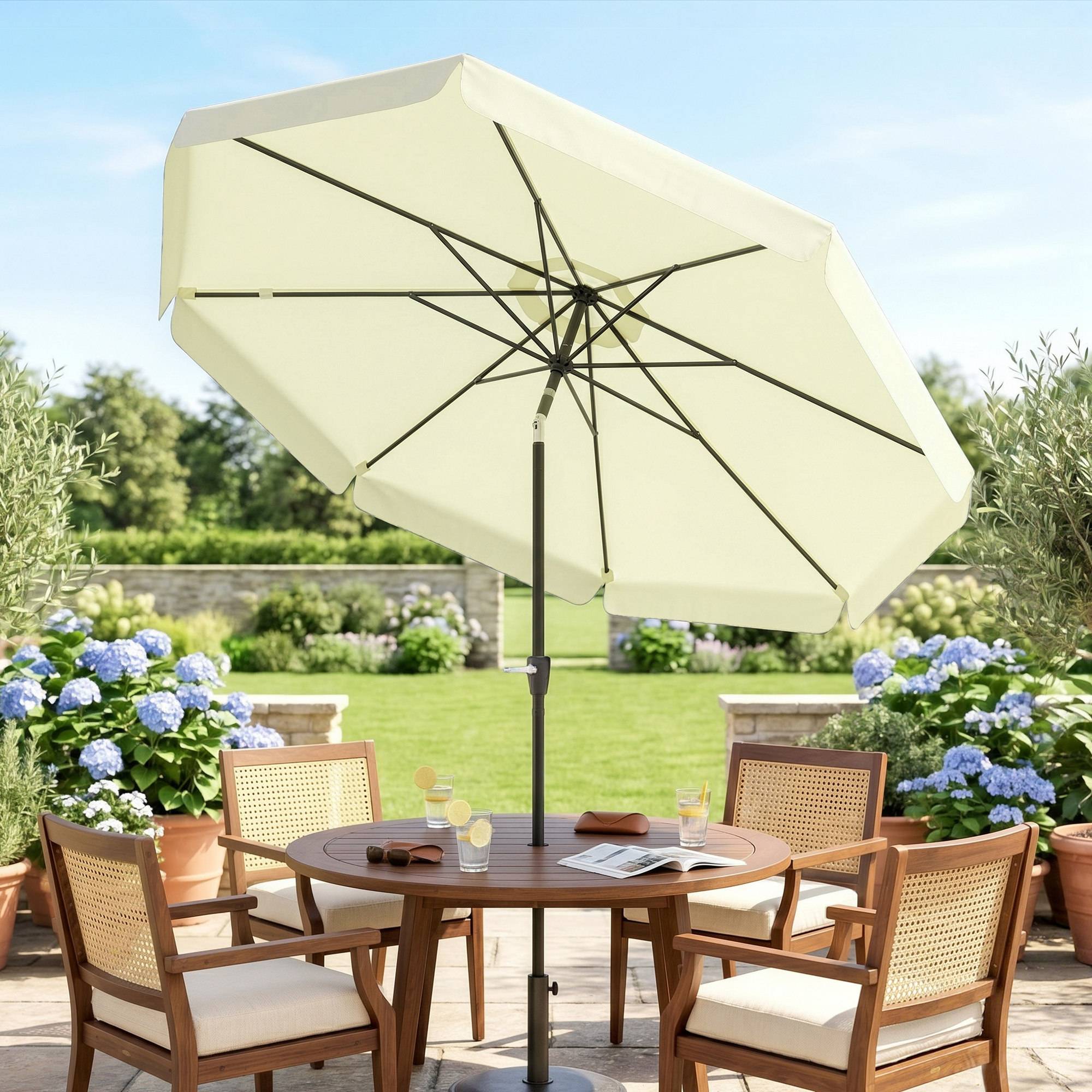 Parasol de jardin et terrasse rond Ø2,7 x 2,5 m avec tête inclinable et protection UV 50+, beige - Image 3