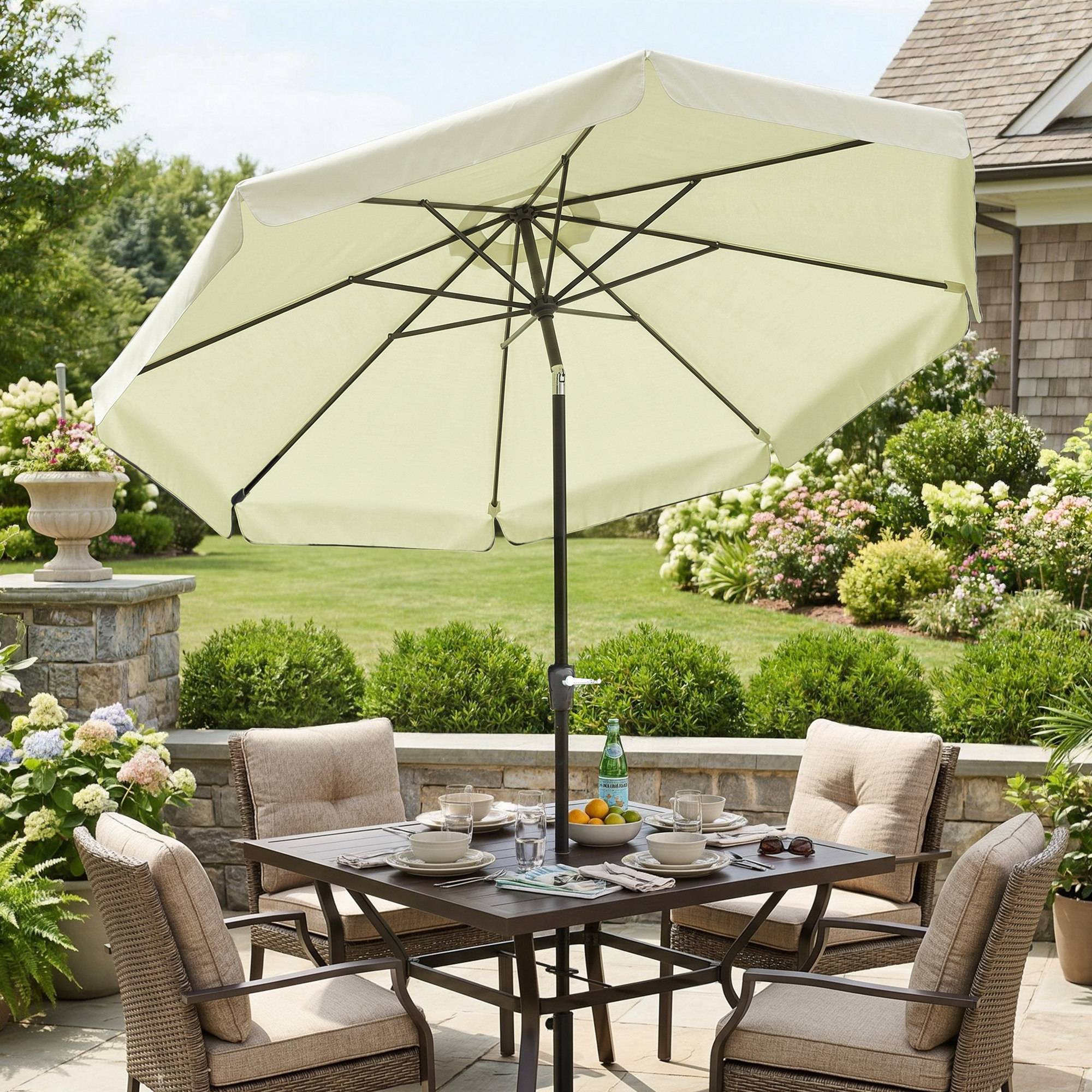 Parasol de jardin et terrasse rond Ø2,7 x 2,5 m avec tête inclinable et protection UV 50+, beige - Image 4