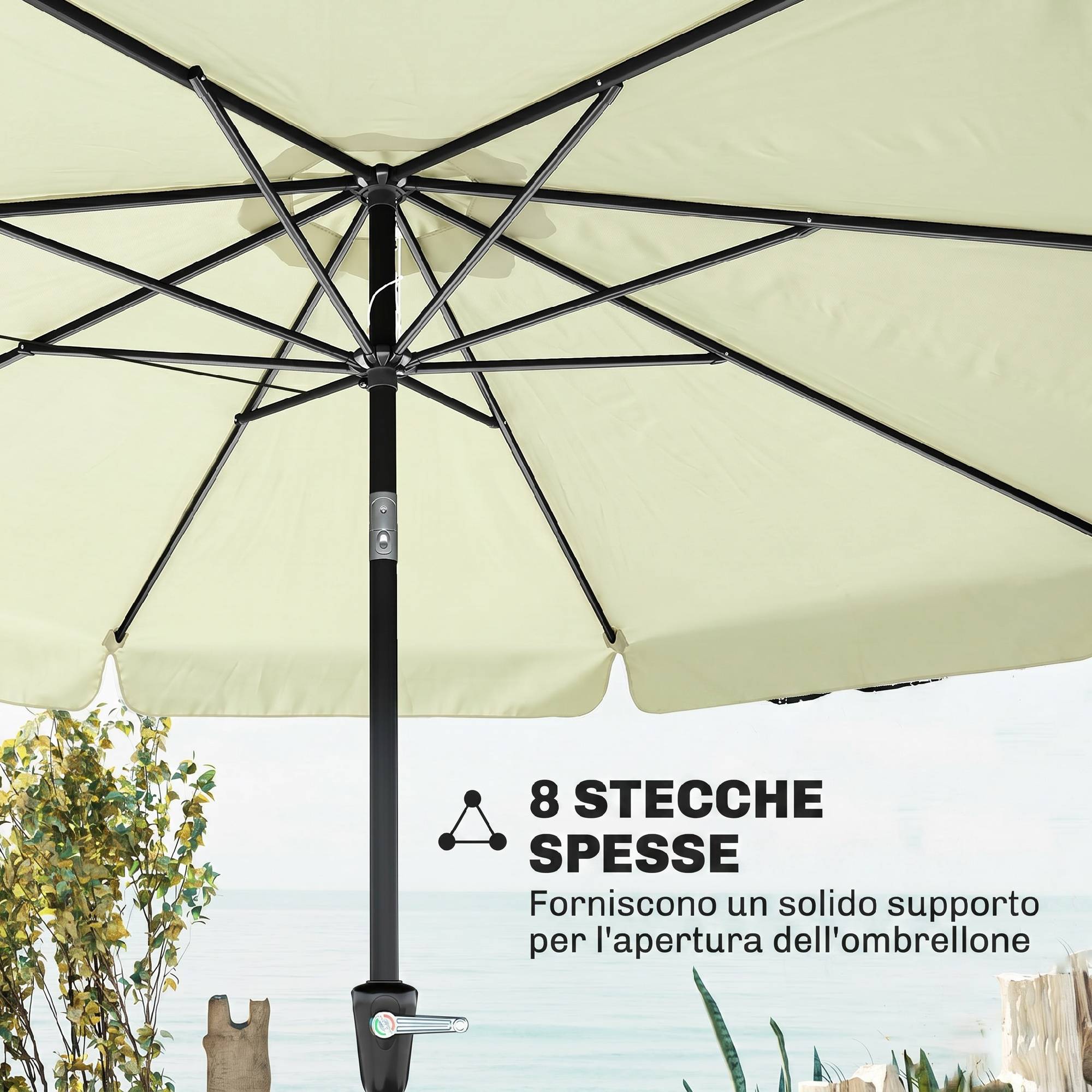 Parasol de jardin et terrasse rond Ø2,7 x 2,5 m avec tête inclinable et protection UV 50+, beige - Image 9