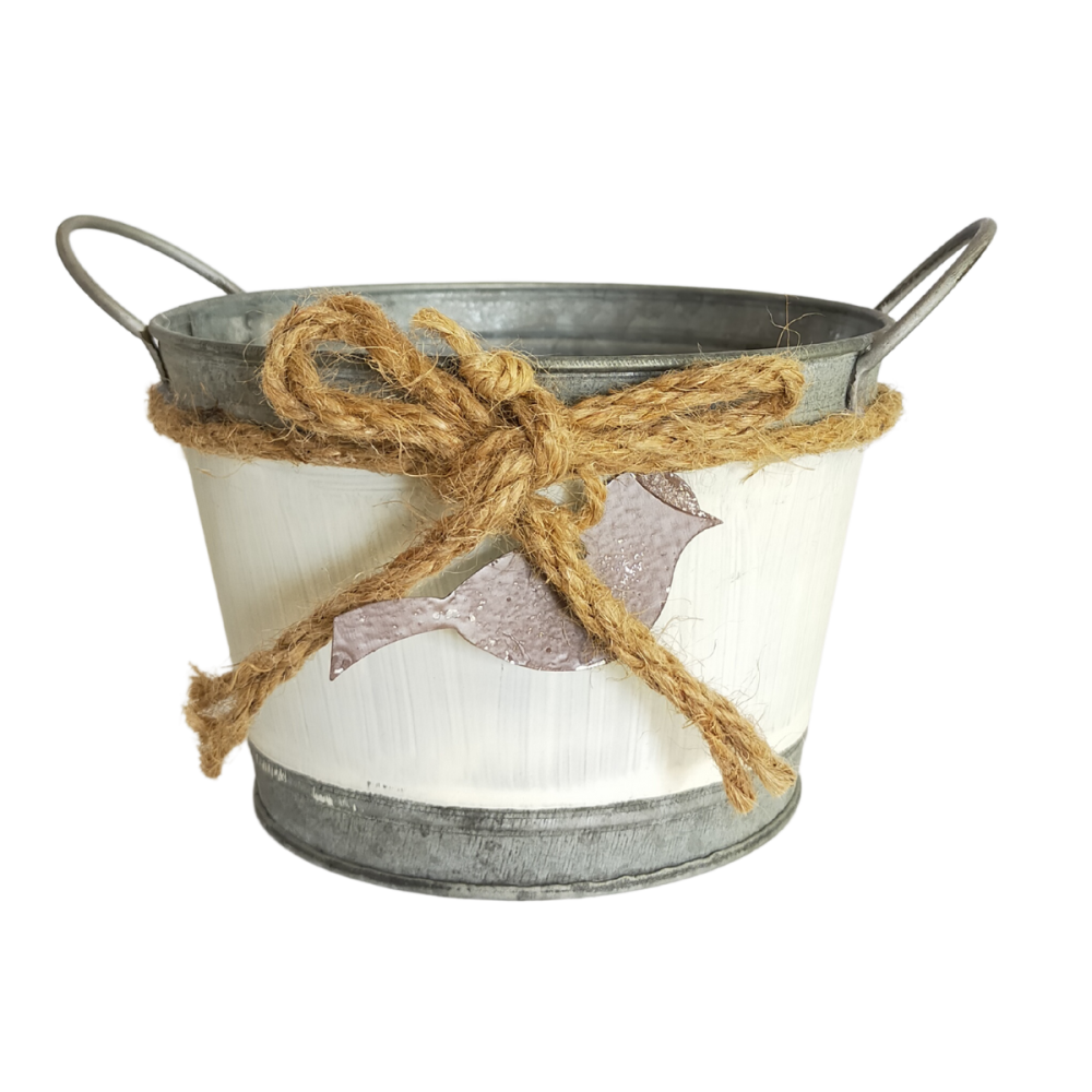 ~ Coupe ronde en métal blanc gris et marron 10.5 x 15.5 cm Chemin de campagne - Image 1